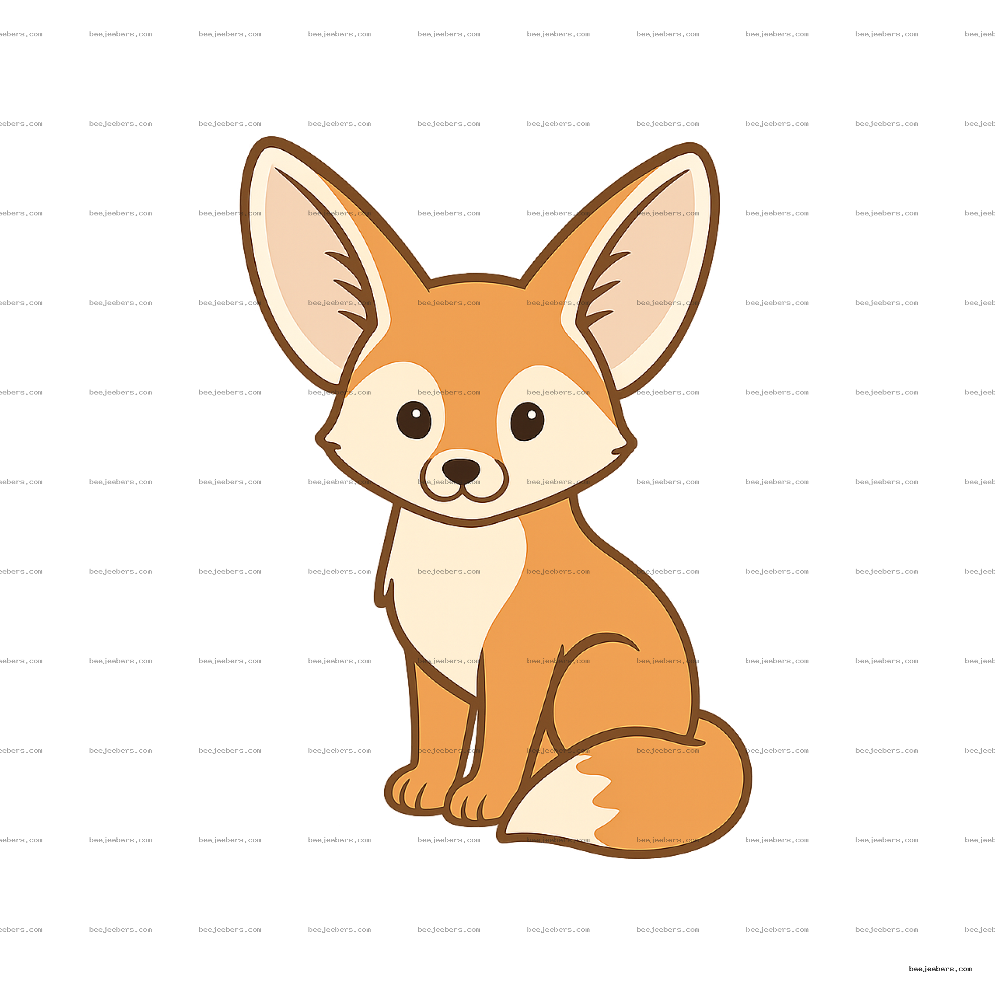 Cute clean vector illustration of a sitting fennec fox with large ears