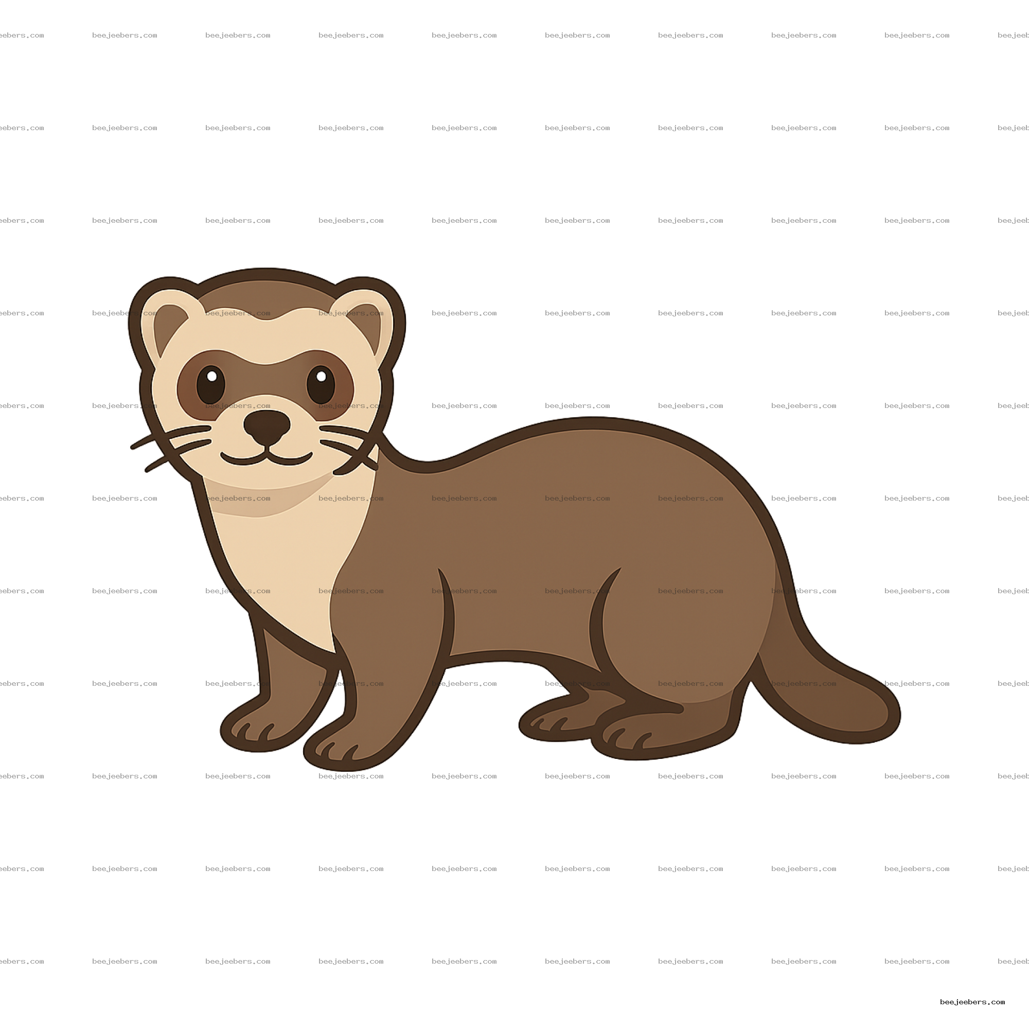 Cute clean vector illustration of a brown and cream ferret with transparent background