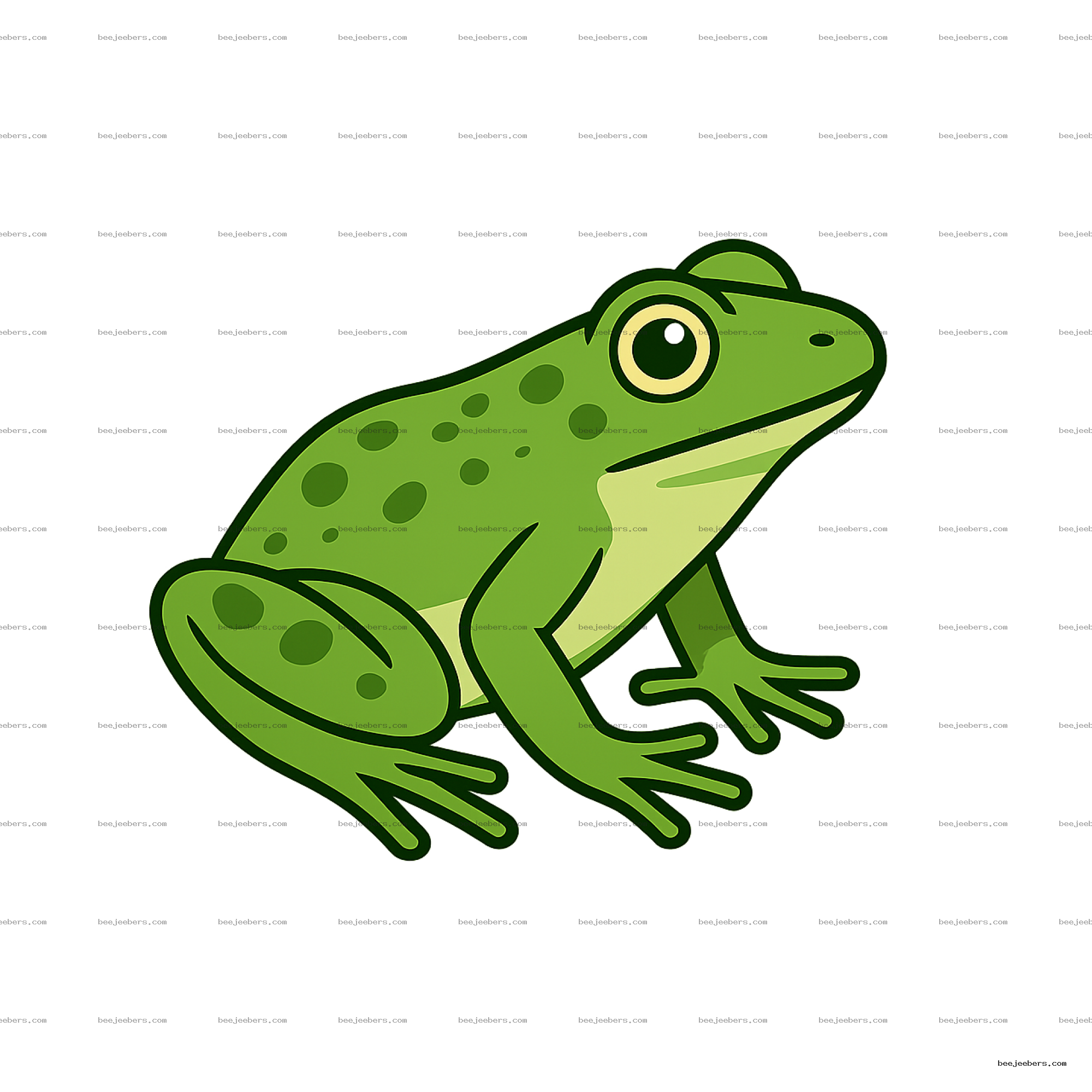 Clean vector illustration of a green frog with spots on a transparent background