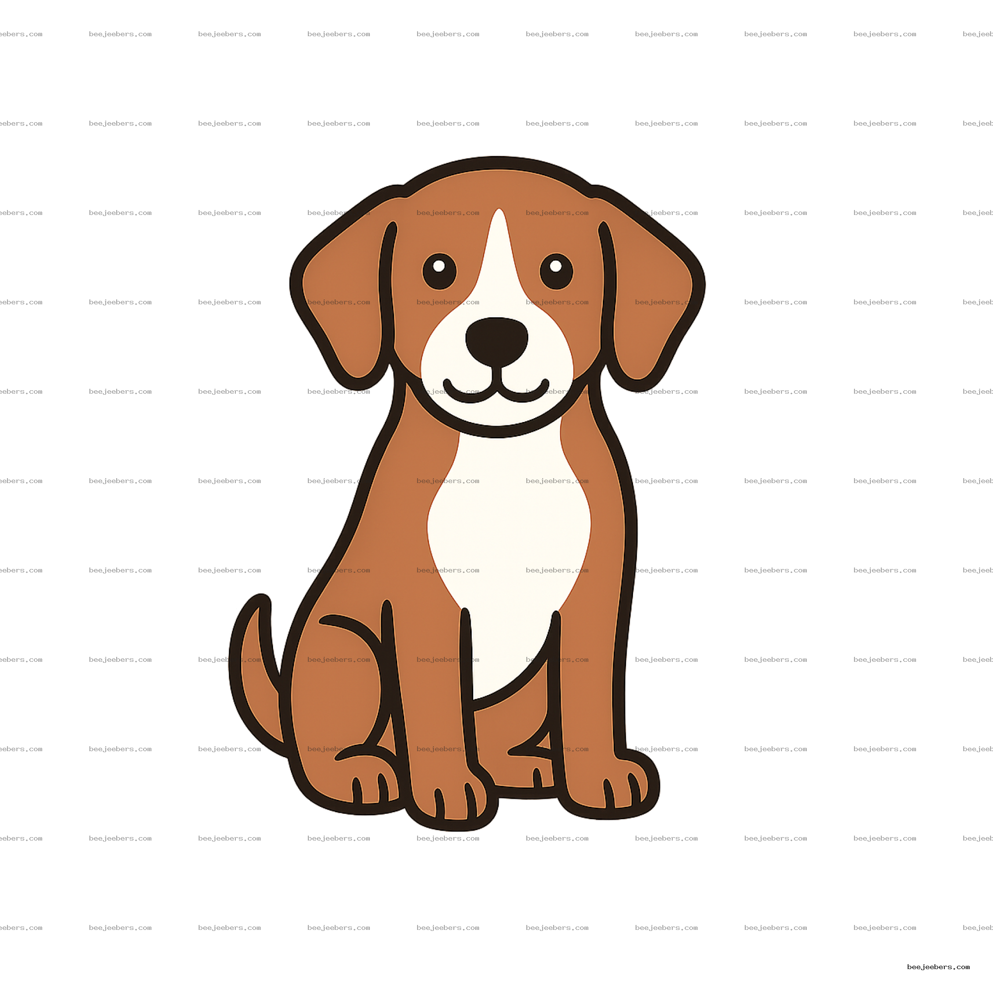 Clean vector cartoon of a sitting brown and white dog with transparent background
