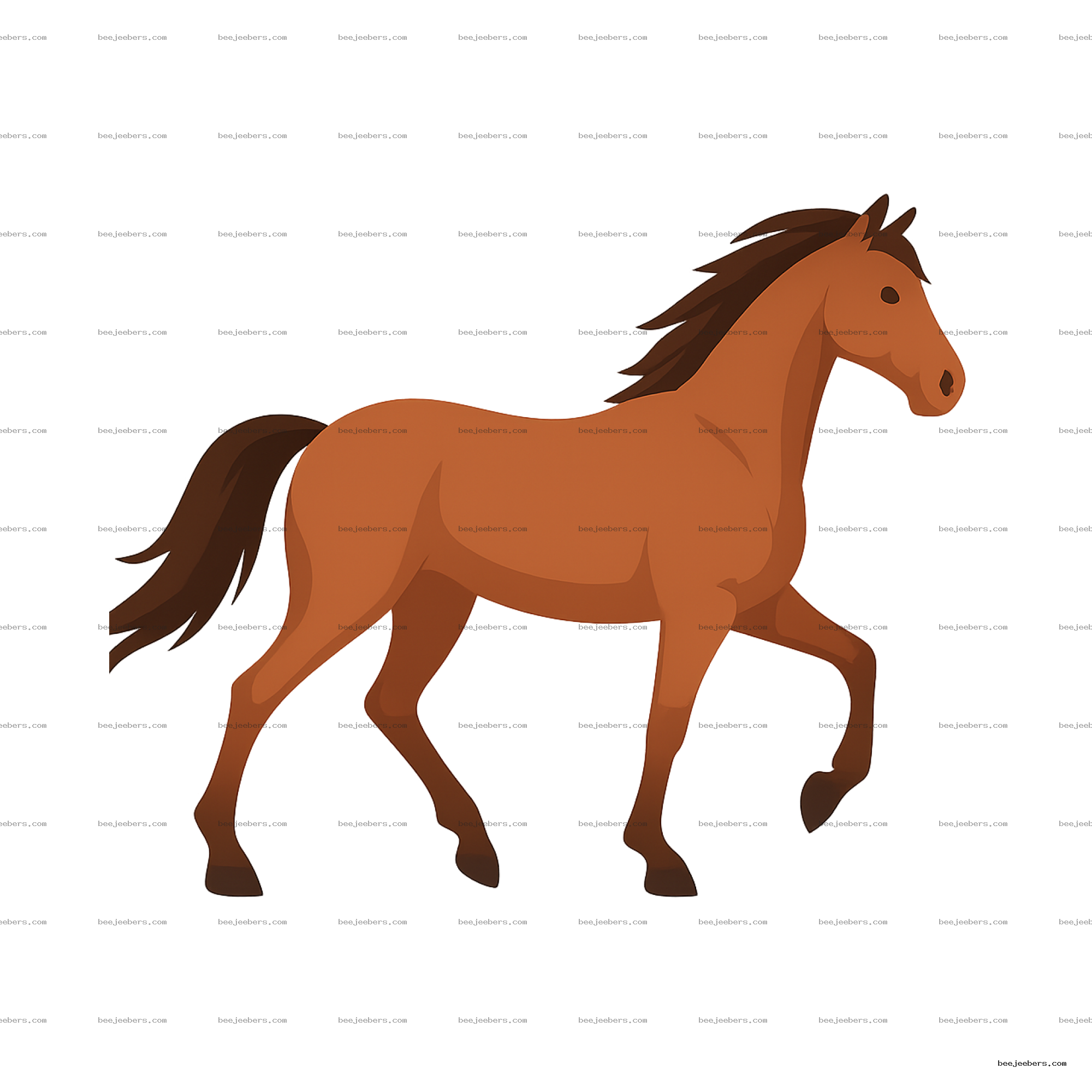 Clean vector illustration of a brown running horse with a dark mane and tail on a transparent background