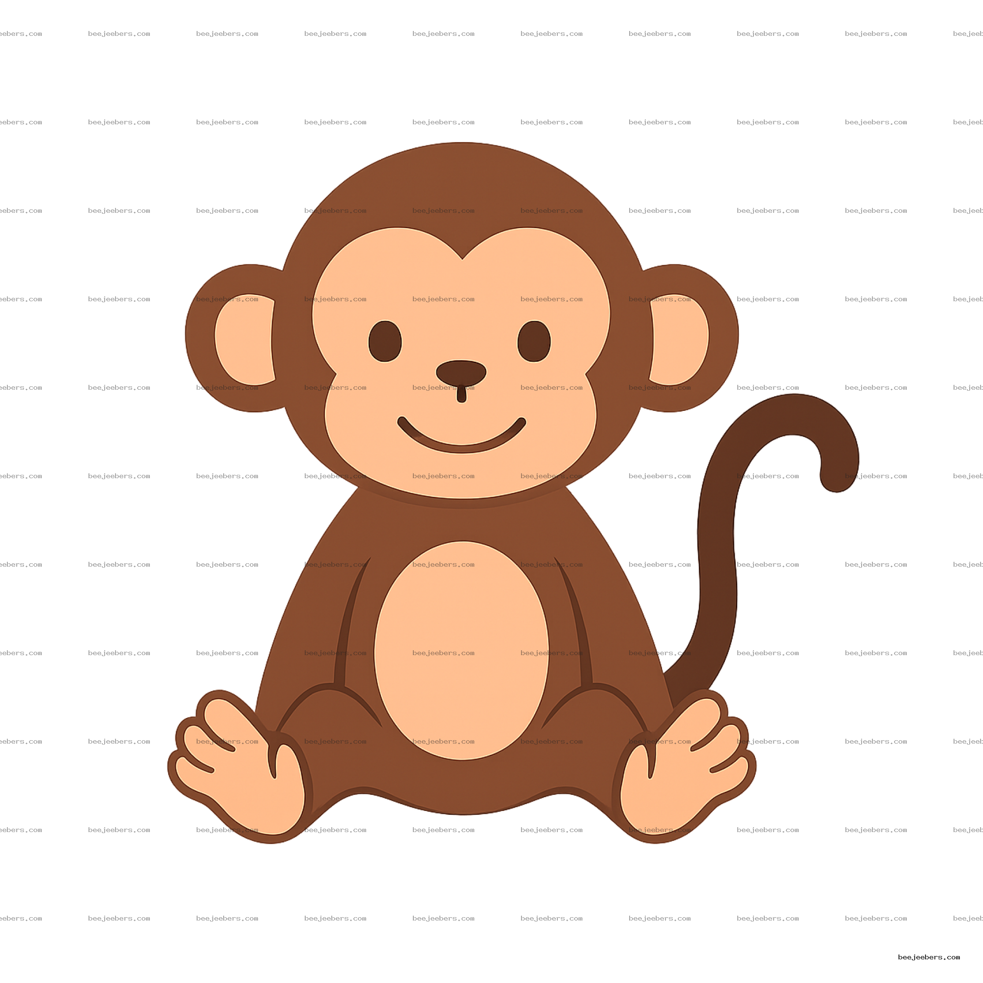 Clean vector cartoon monkey clipart with transparent background, sitting and smiling