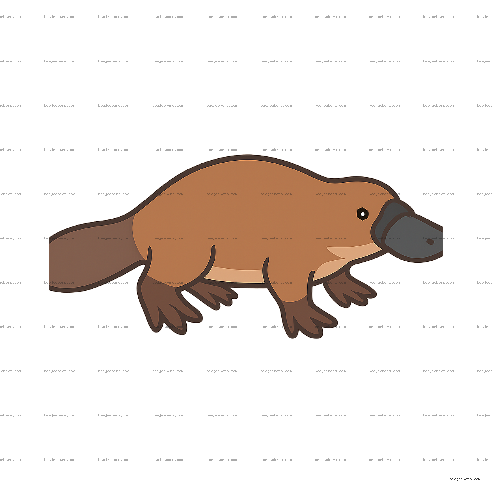 Clean vector illustration of a platypus in profile, brown and tan with transparent background