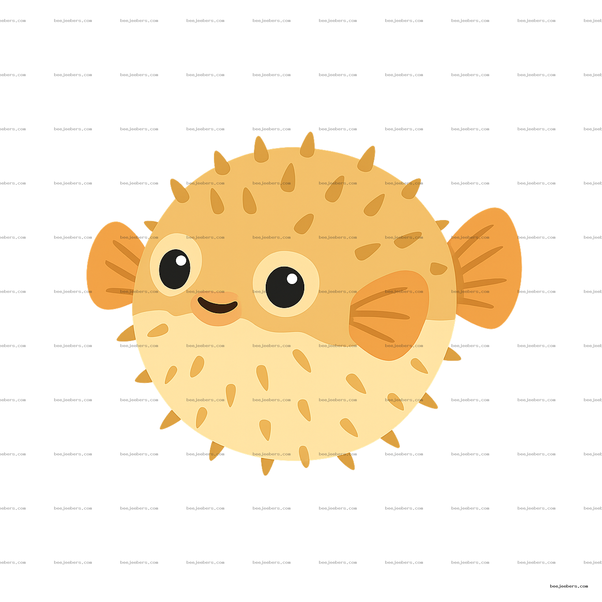 Cute cartoon puffer fish with spikes and big eyes on transparent background PNG