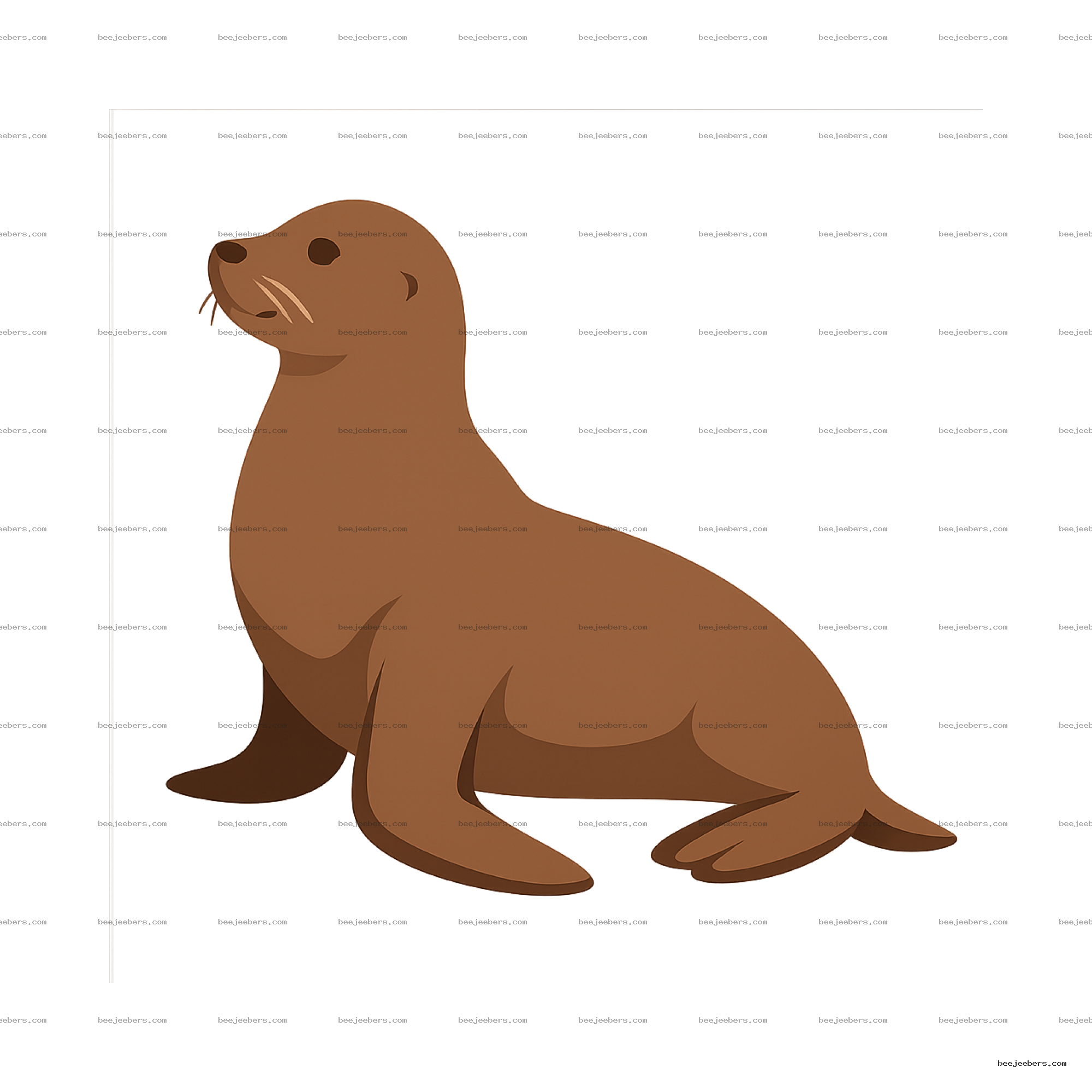Clean vector illustration of a brown sea lion sitting sideways with transparent background