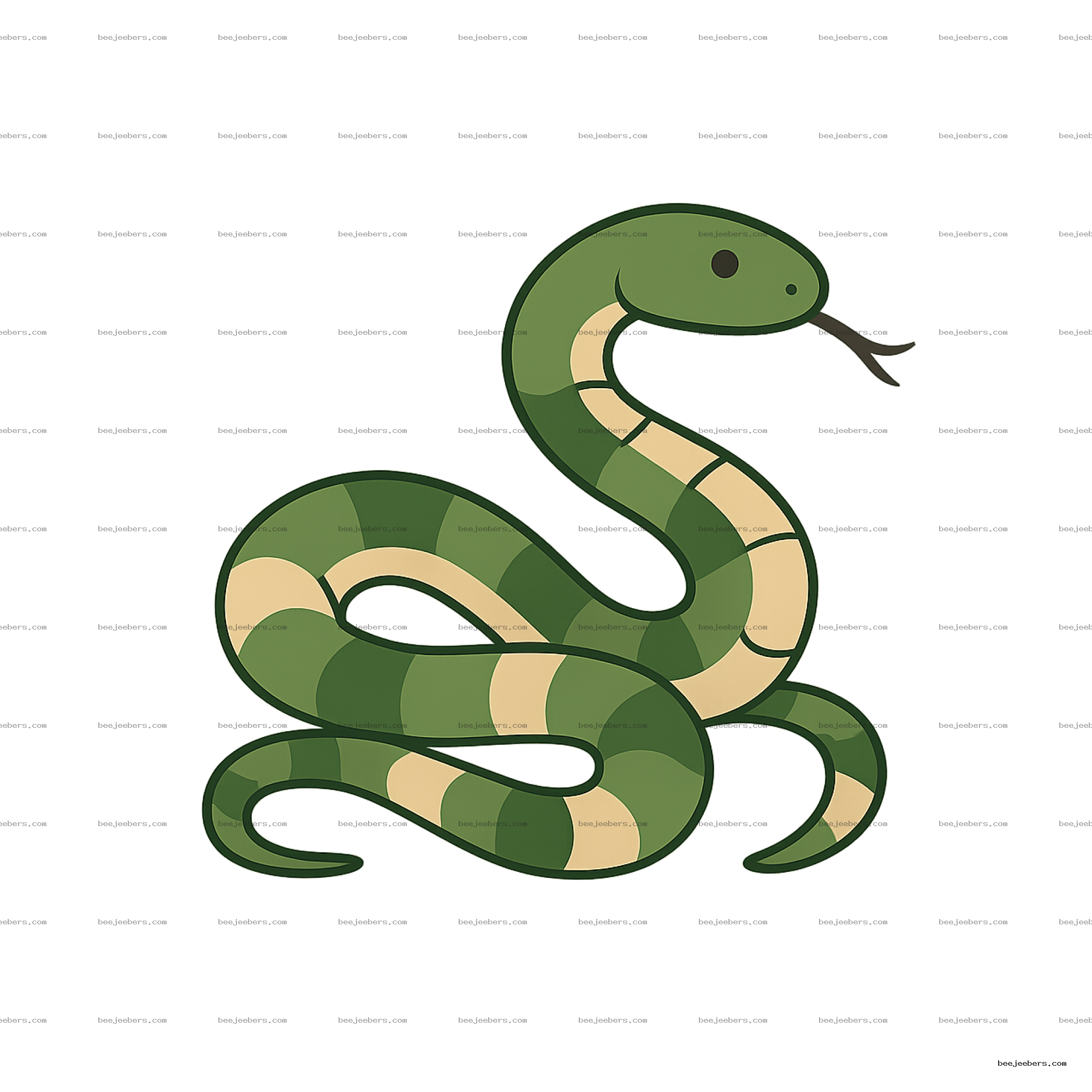 Clean vector illustration of a green snake coiled with cream bands on transparent background