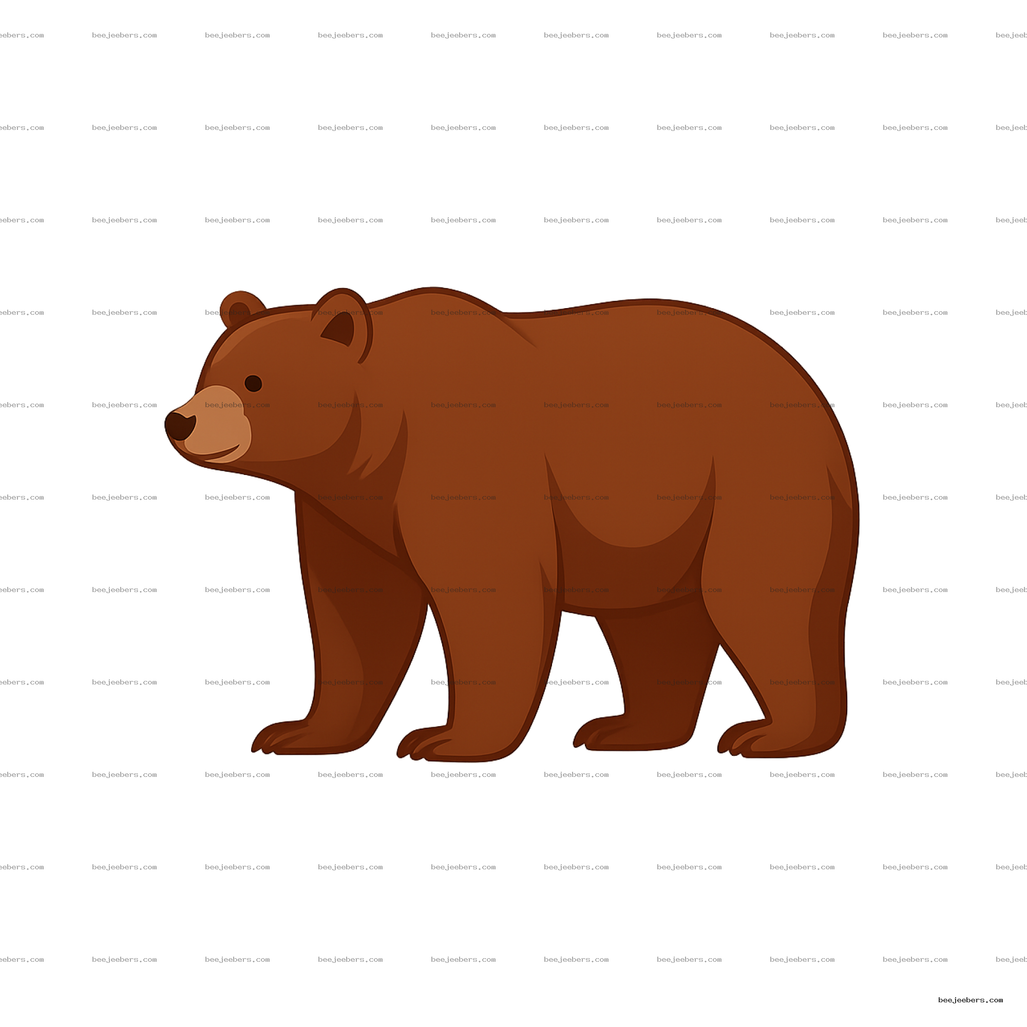 Clean vector side profile of a brown bear with transparent background for digital use