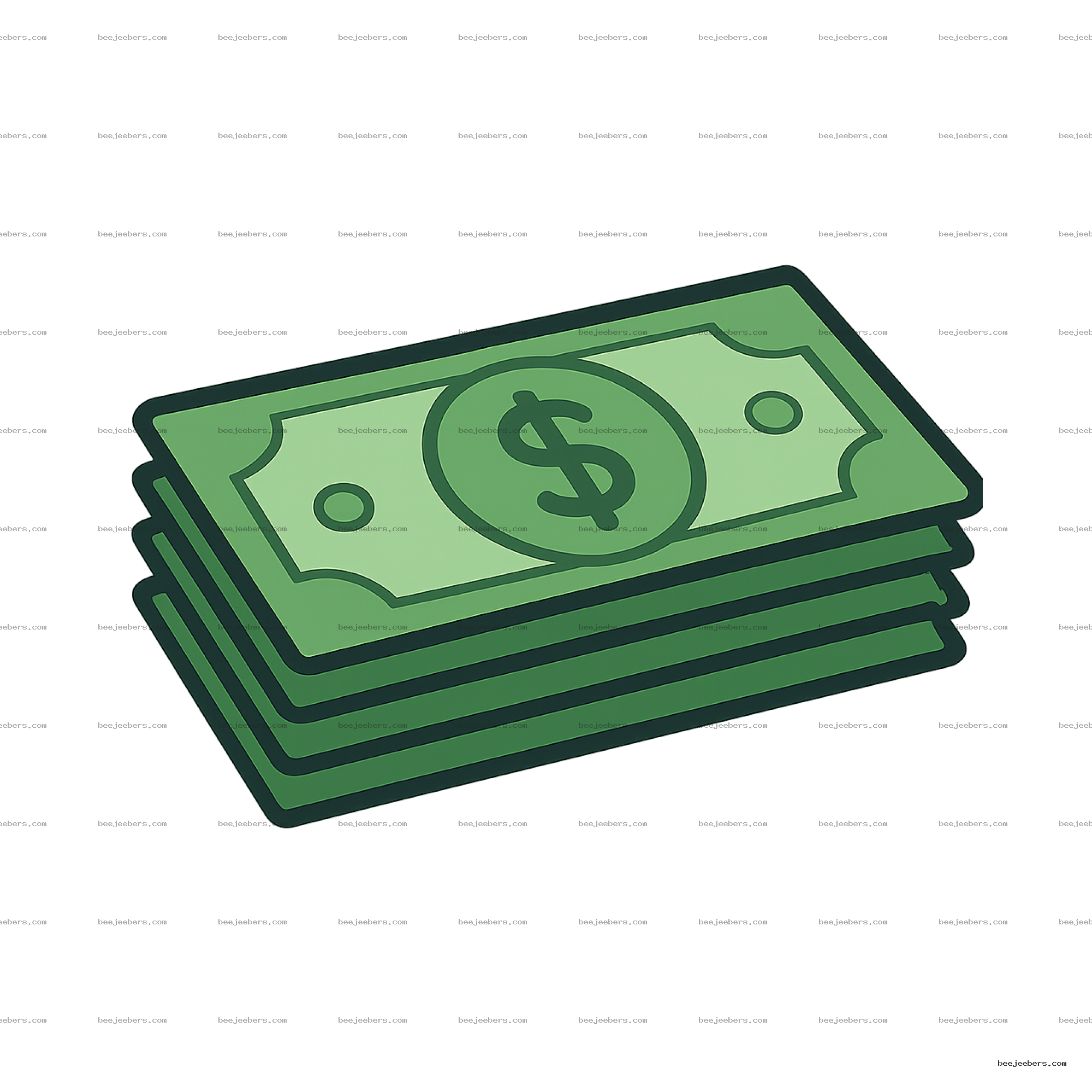 Clean vector illustration of a stacked cartoon money bill with dollar sign and transparent background