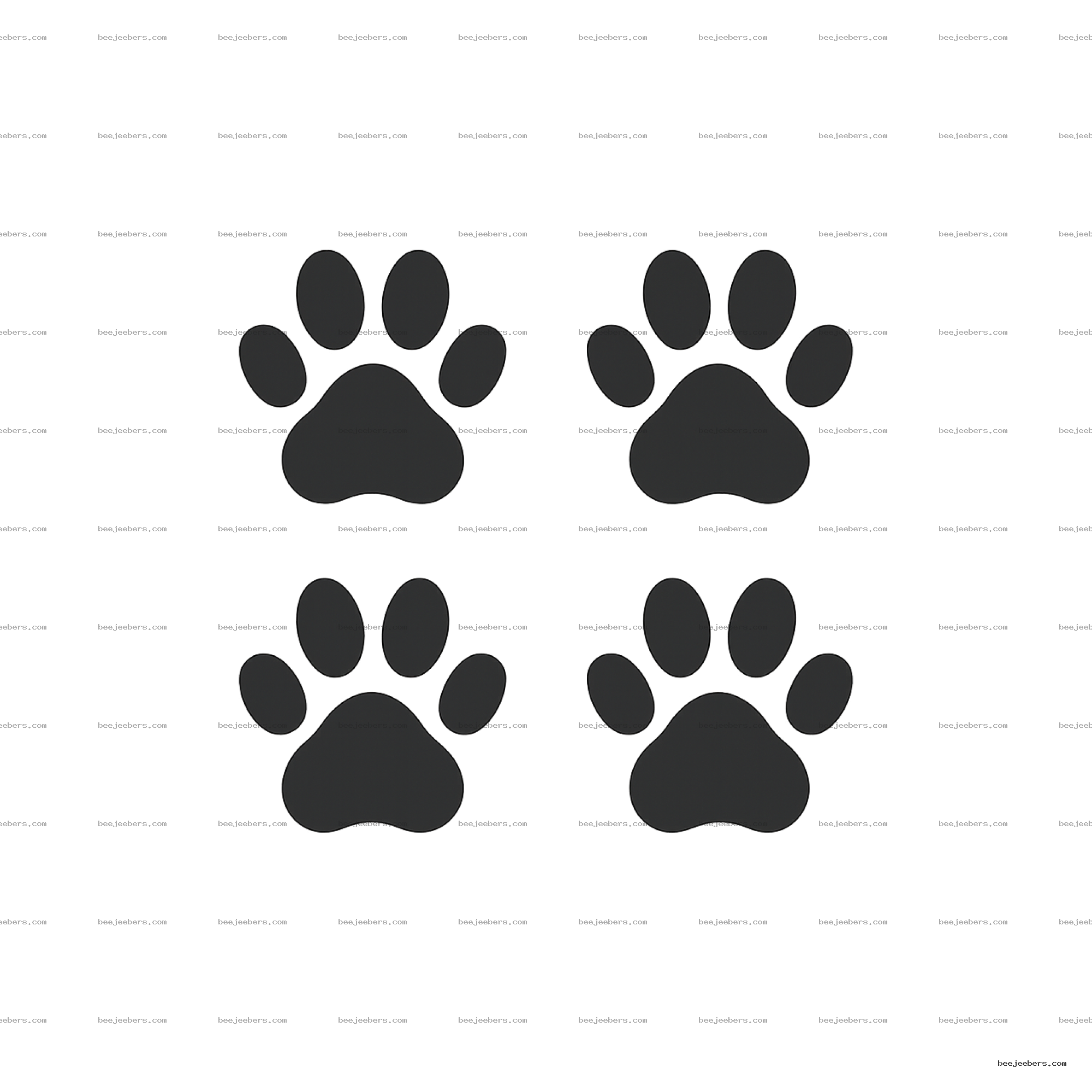Black cat paw prints in clean vector style on transparent background