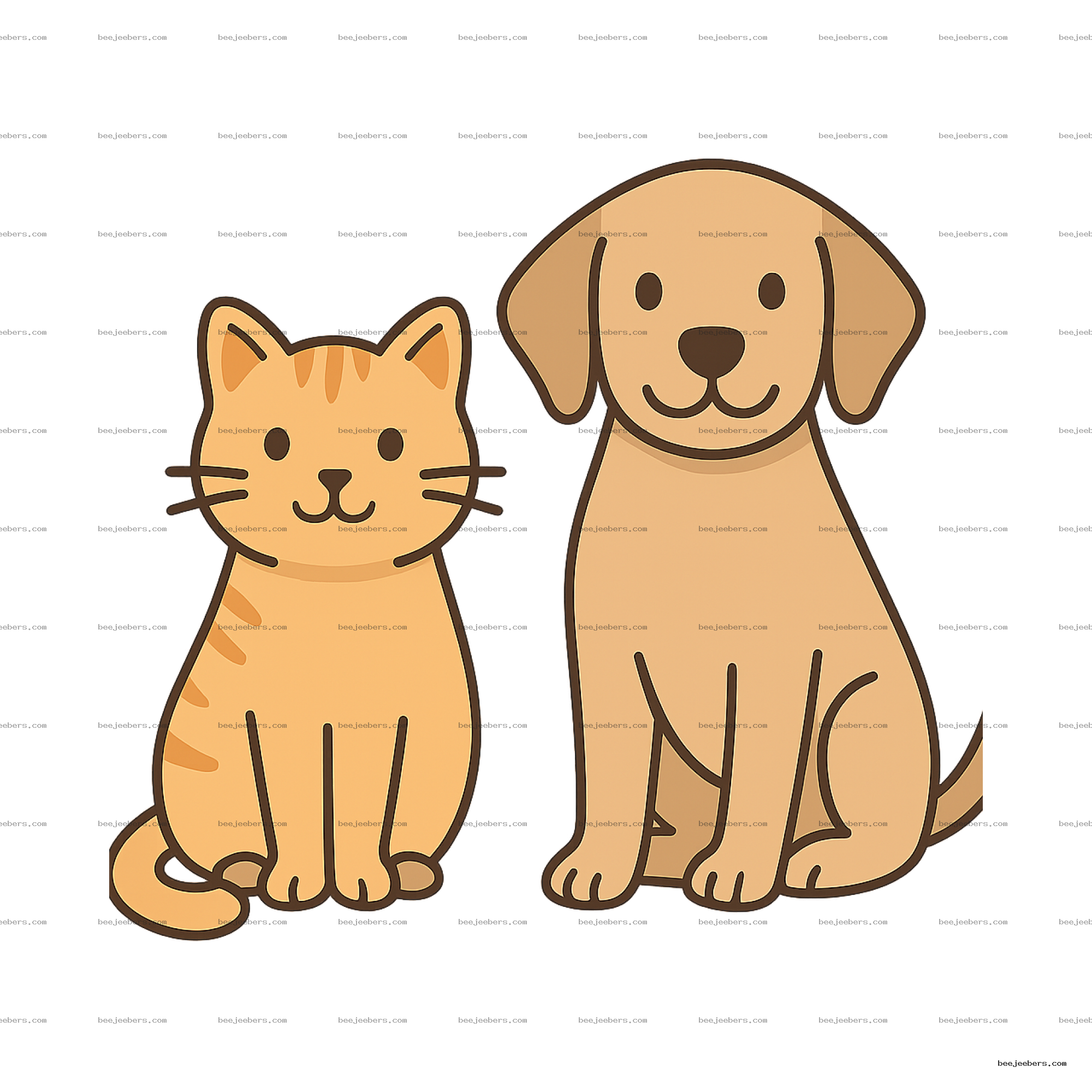 Cute cartoon cat and dog sitting side by side in clean vector PNG