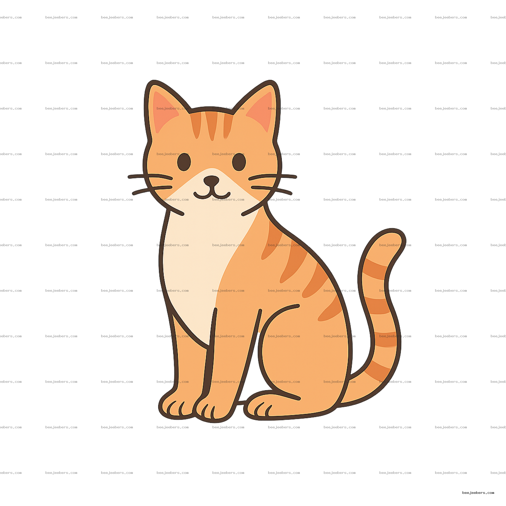 Clean vector illustration of a sitting orange tabby cat with stripes and transparent background