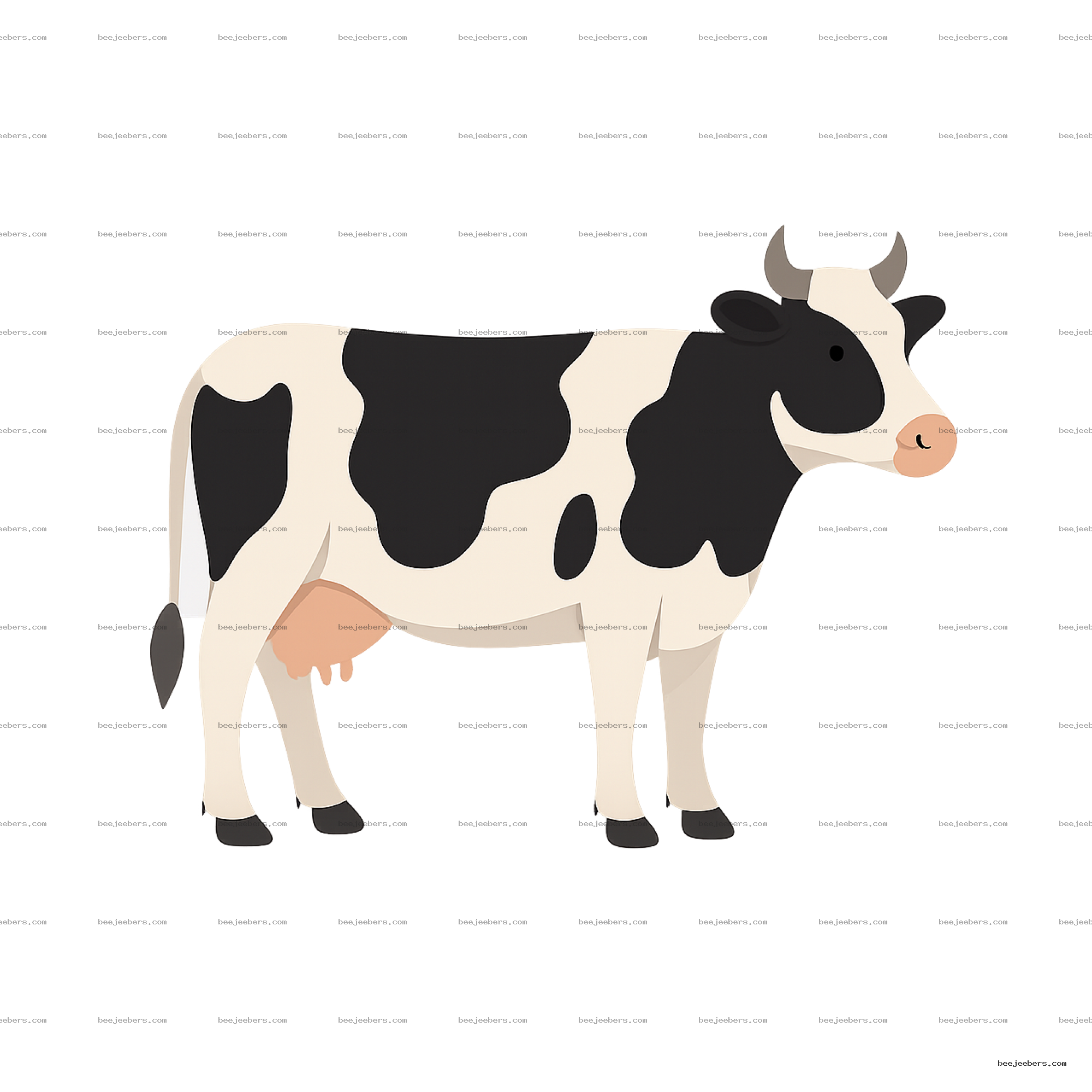 Clean black and white cow vector illustration in side profile on transparent background