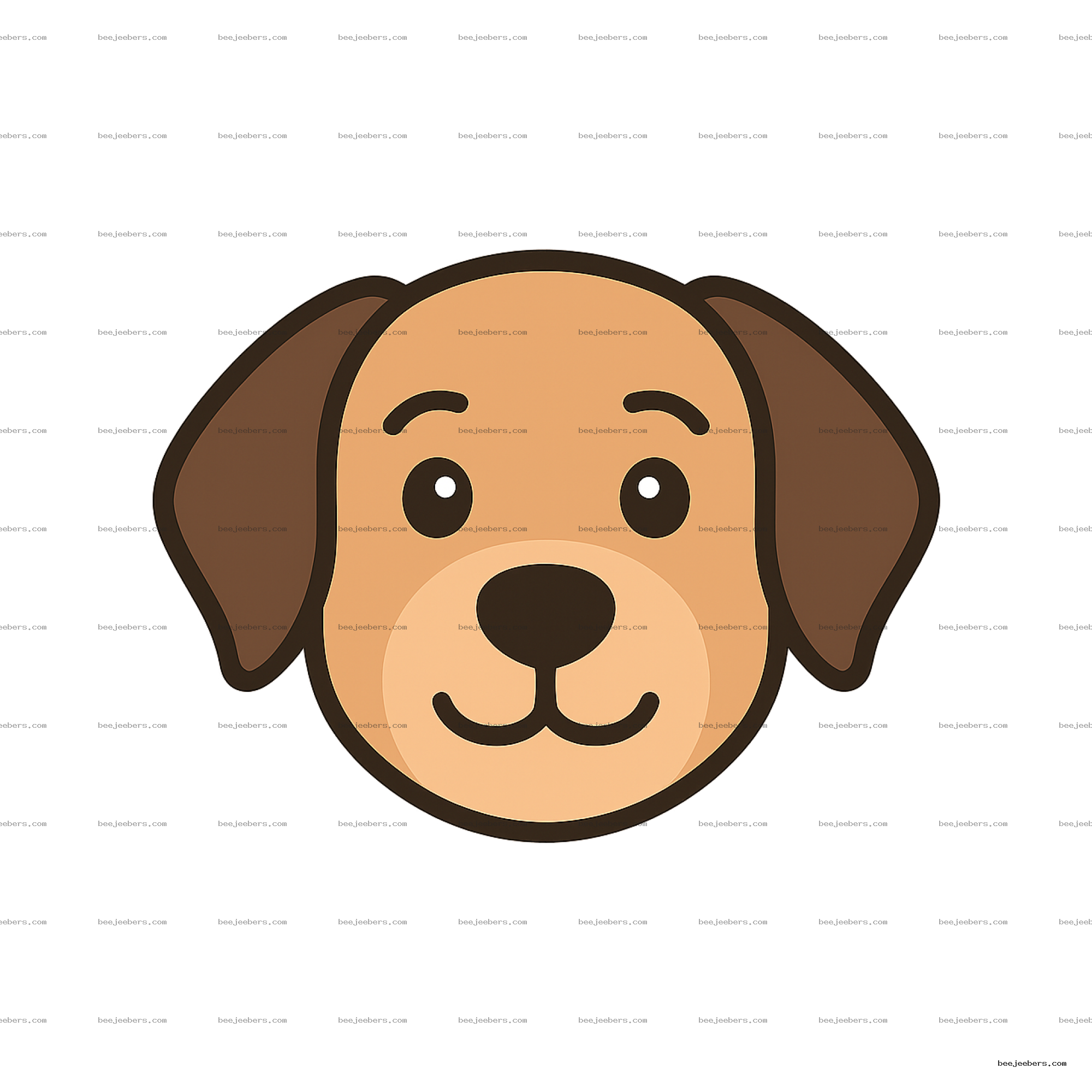 Cute cartoon dog face with floppy ears in brown tones, transparent background PNG