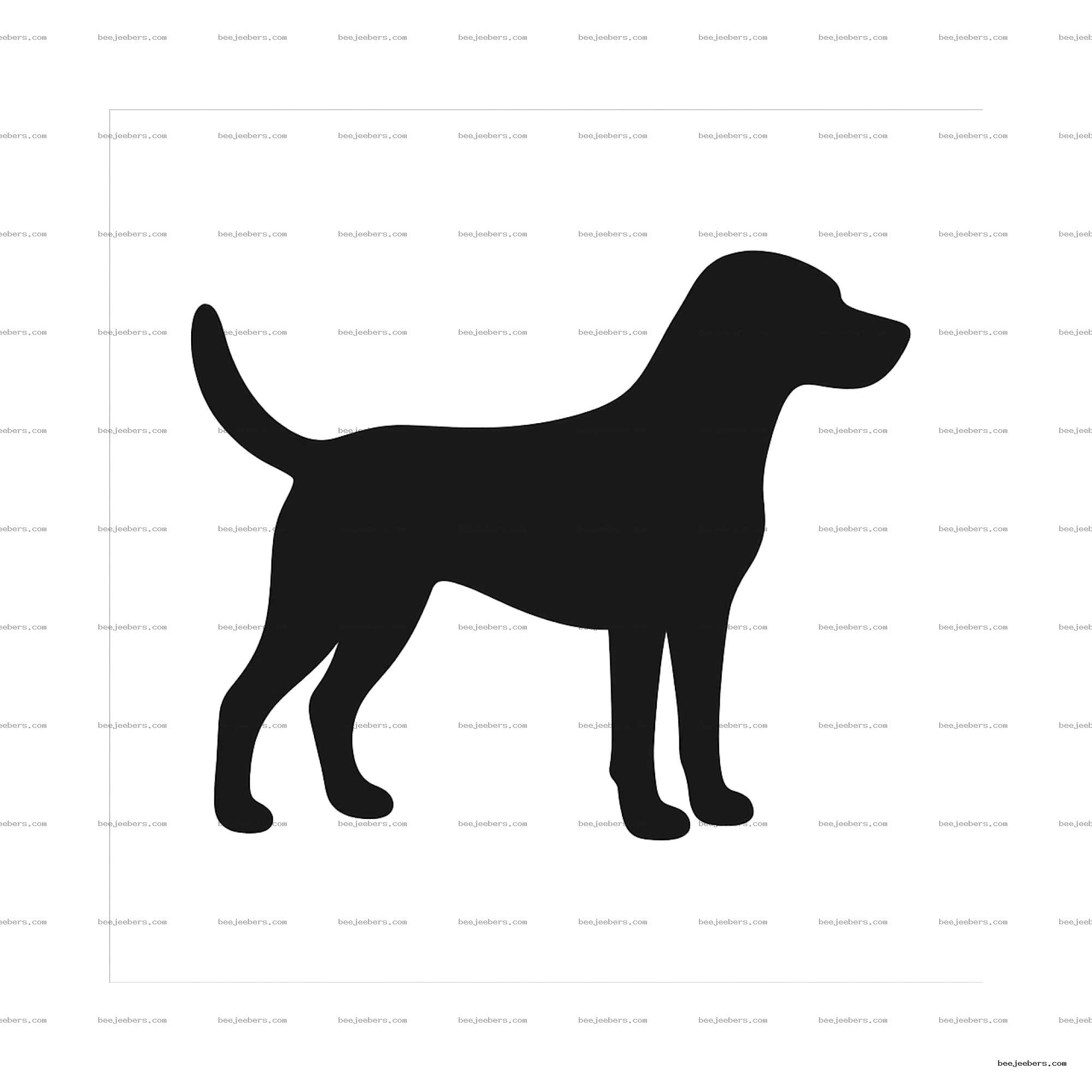Black silhouette of a dog standing, facing right, on transparent background