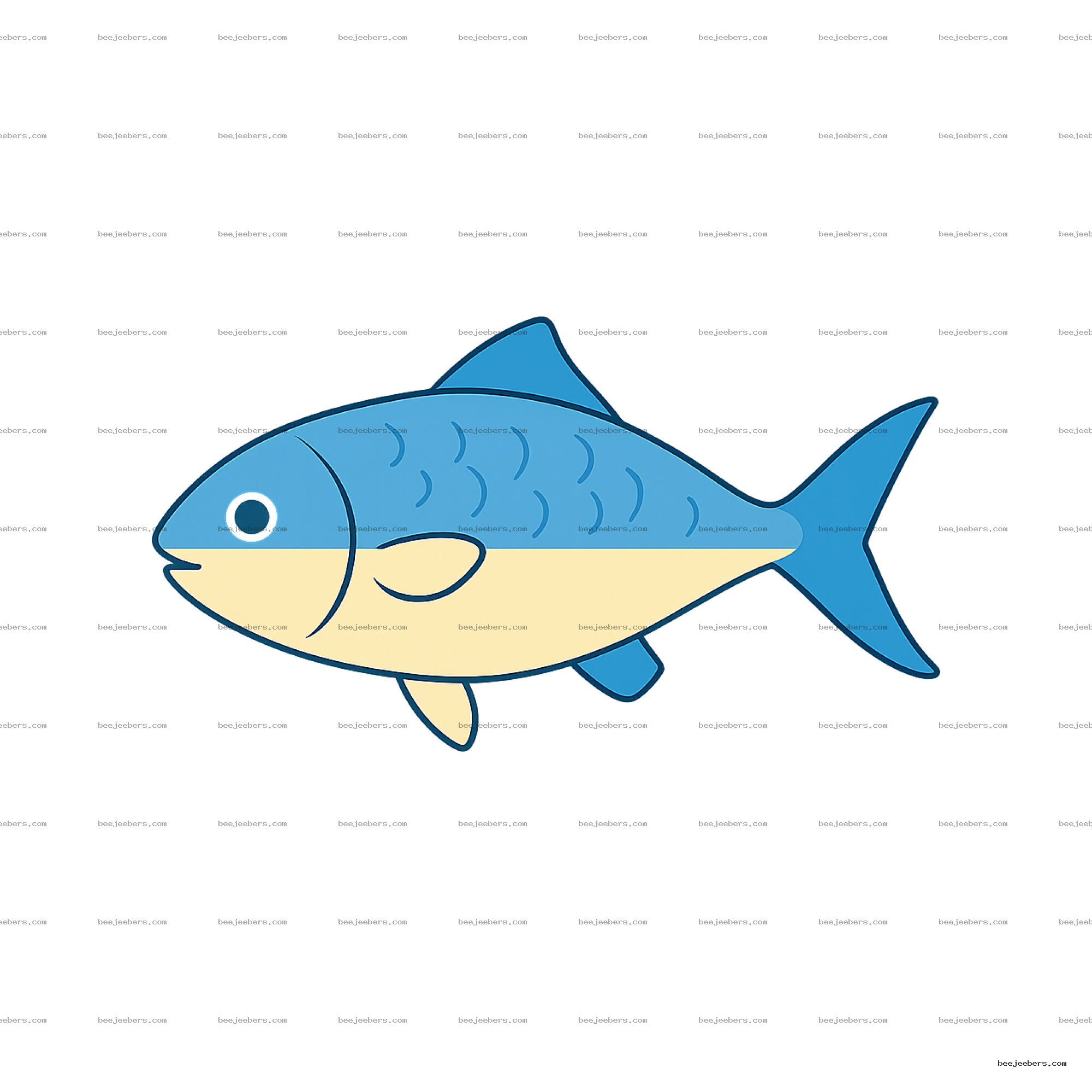 Clean blue fish clipart in vector style with transparent background for digital download