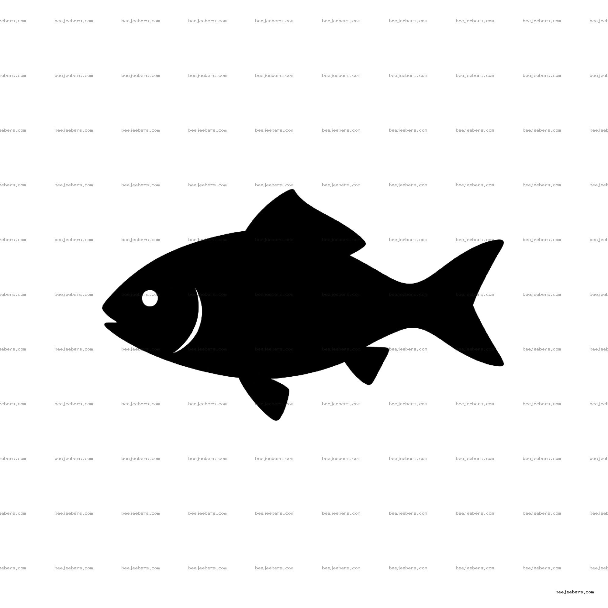 Black fish silhouette with fins and tail on transparent background, clean vector style