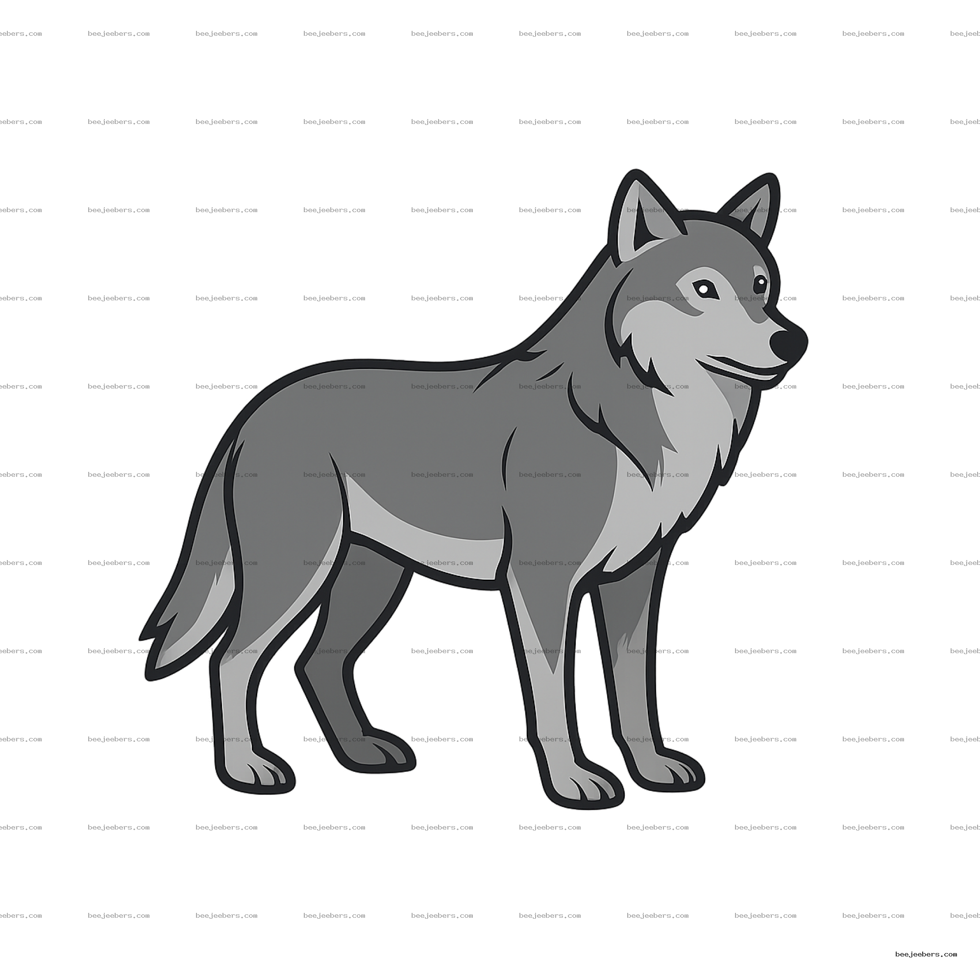 Clean vector grey wolf clipart with transparent background in side profile