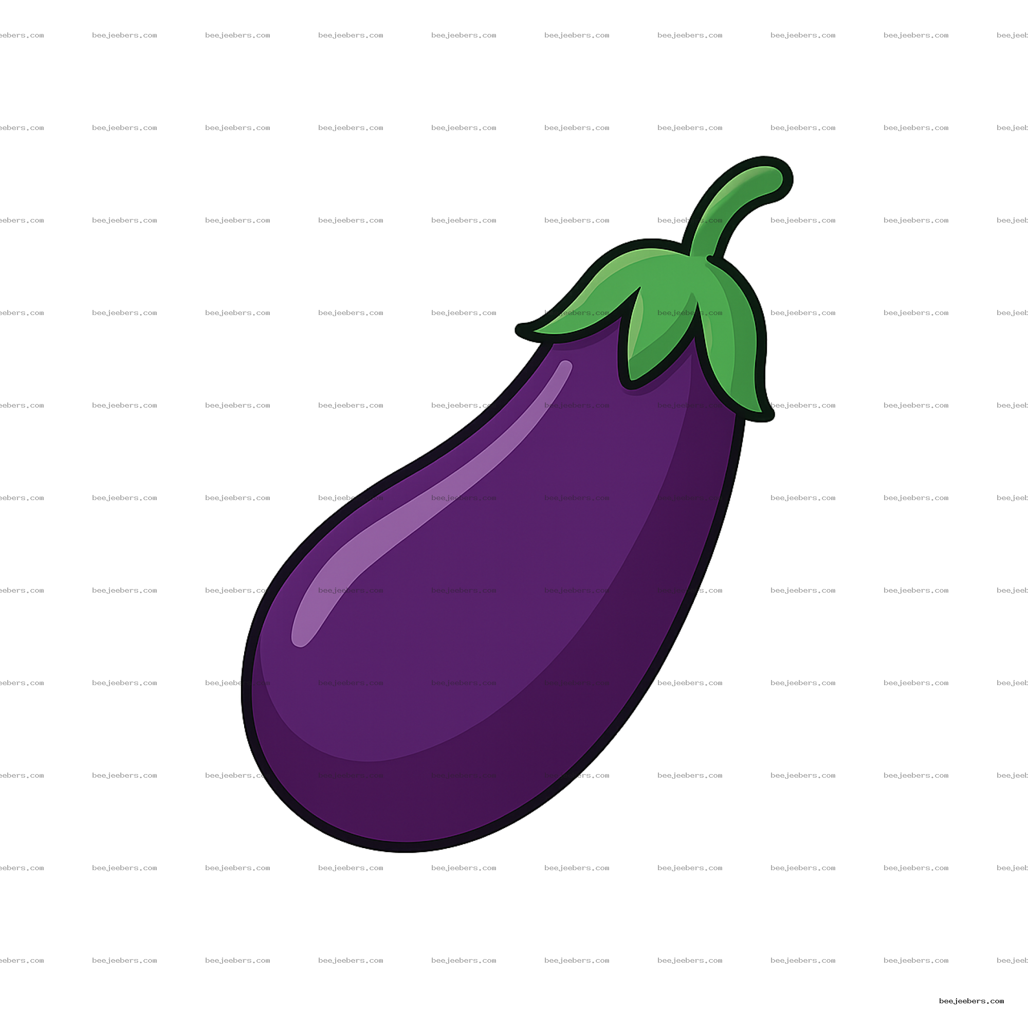 Vector illustration of a purple eggplant with green stem on transparent background