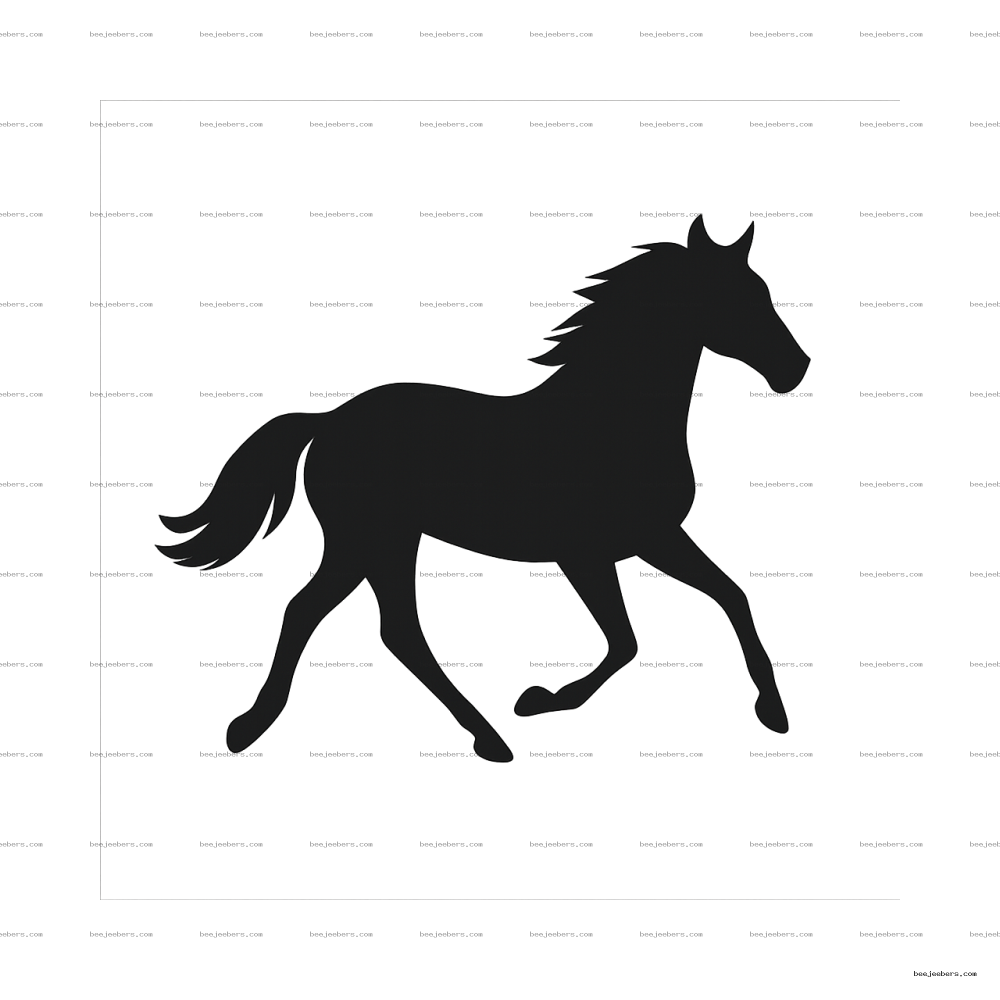 Black silhouette of a running horse with flowing mane and tail on transparent background