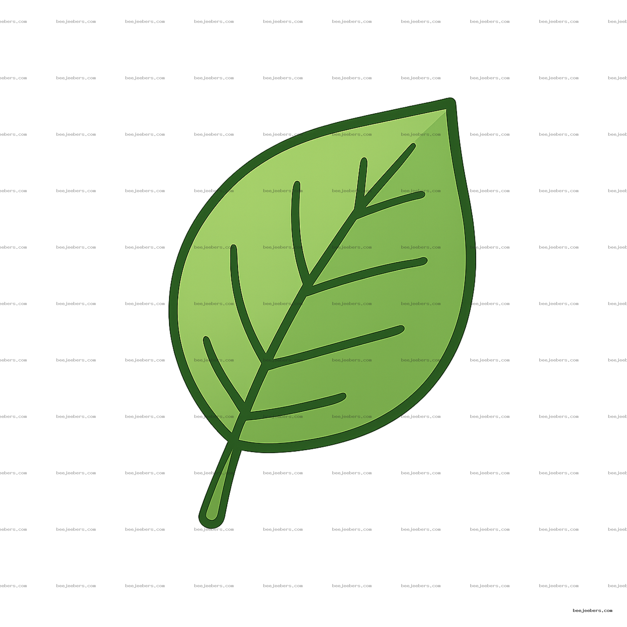 Clean vector cartoon illustration of a single green leaf with veins on transparent background