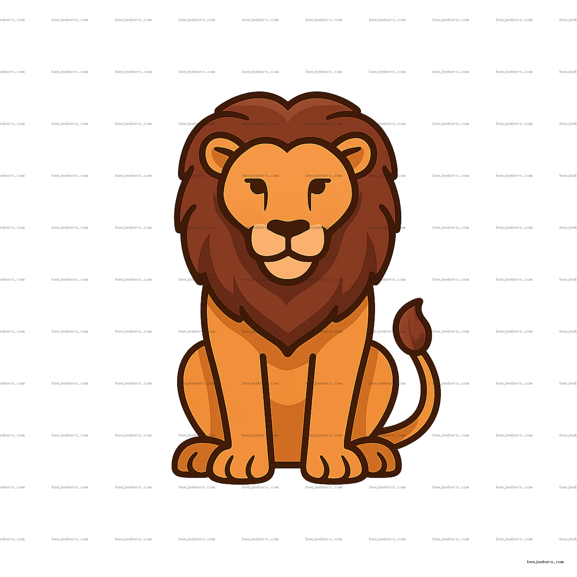 Clean vector illustration of a sitting lion with full mane, no background, suitable for digital design and crafts.