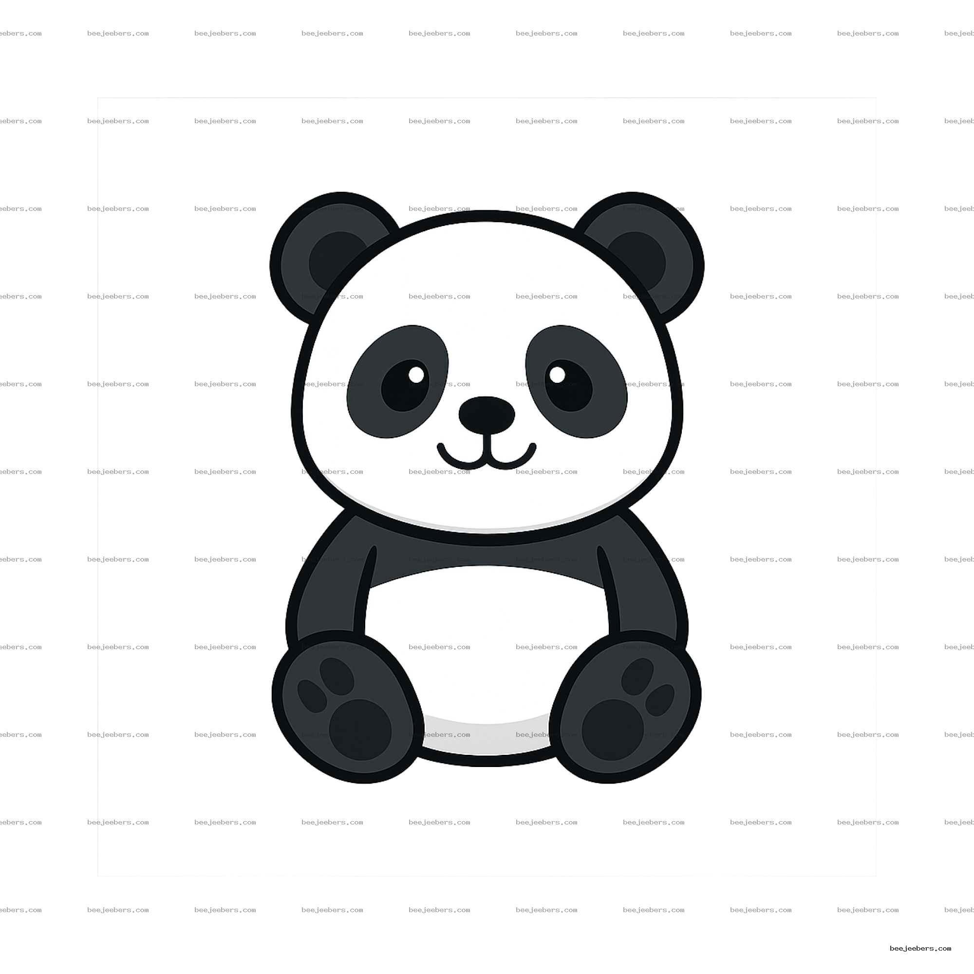 Cute cartoon panda with big eyes sitting smiling on transparent background PNG