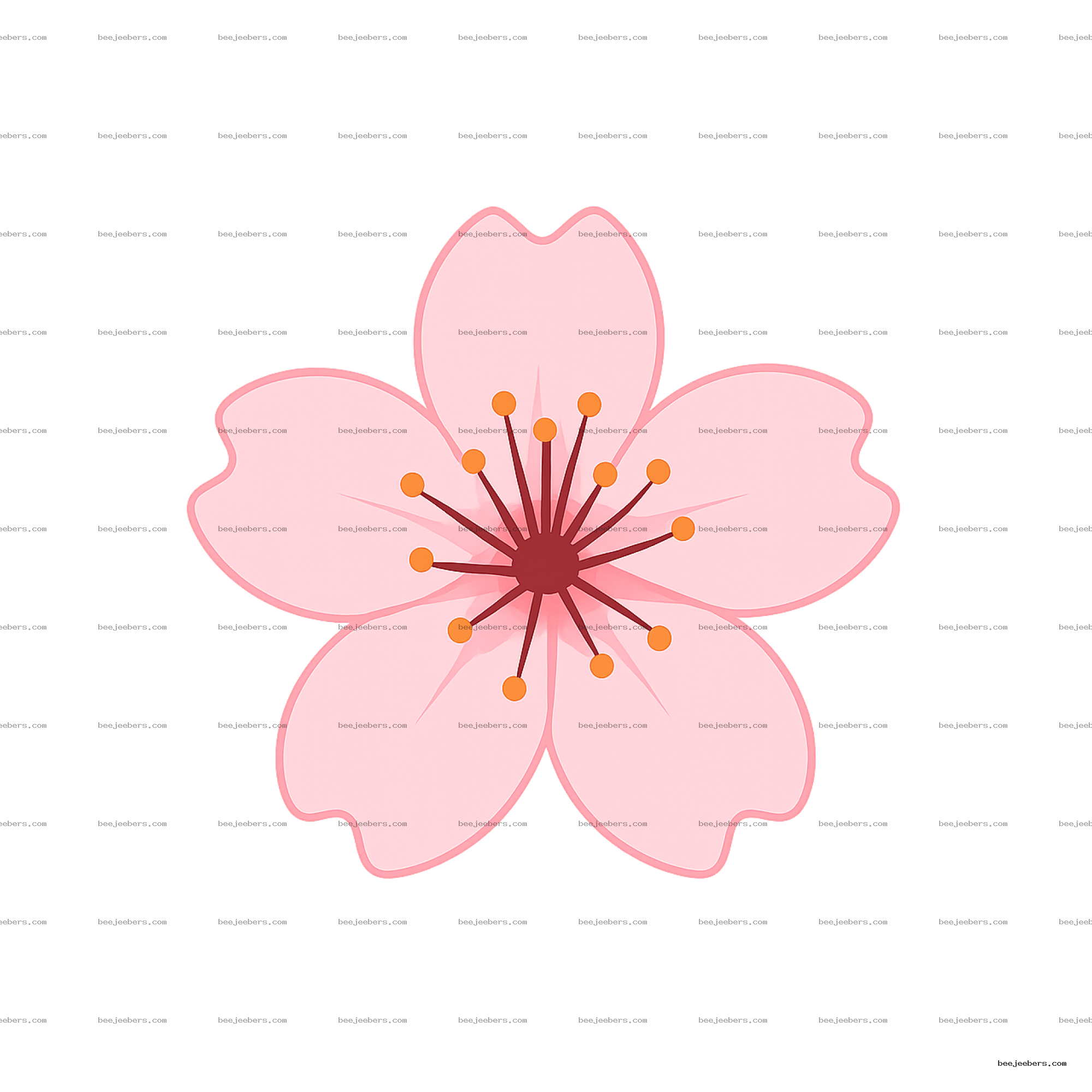 Clean vector illustration of a sakura flower with light pink petals and orange stamens on transparent background.