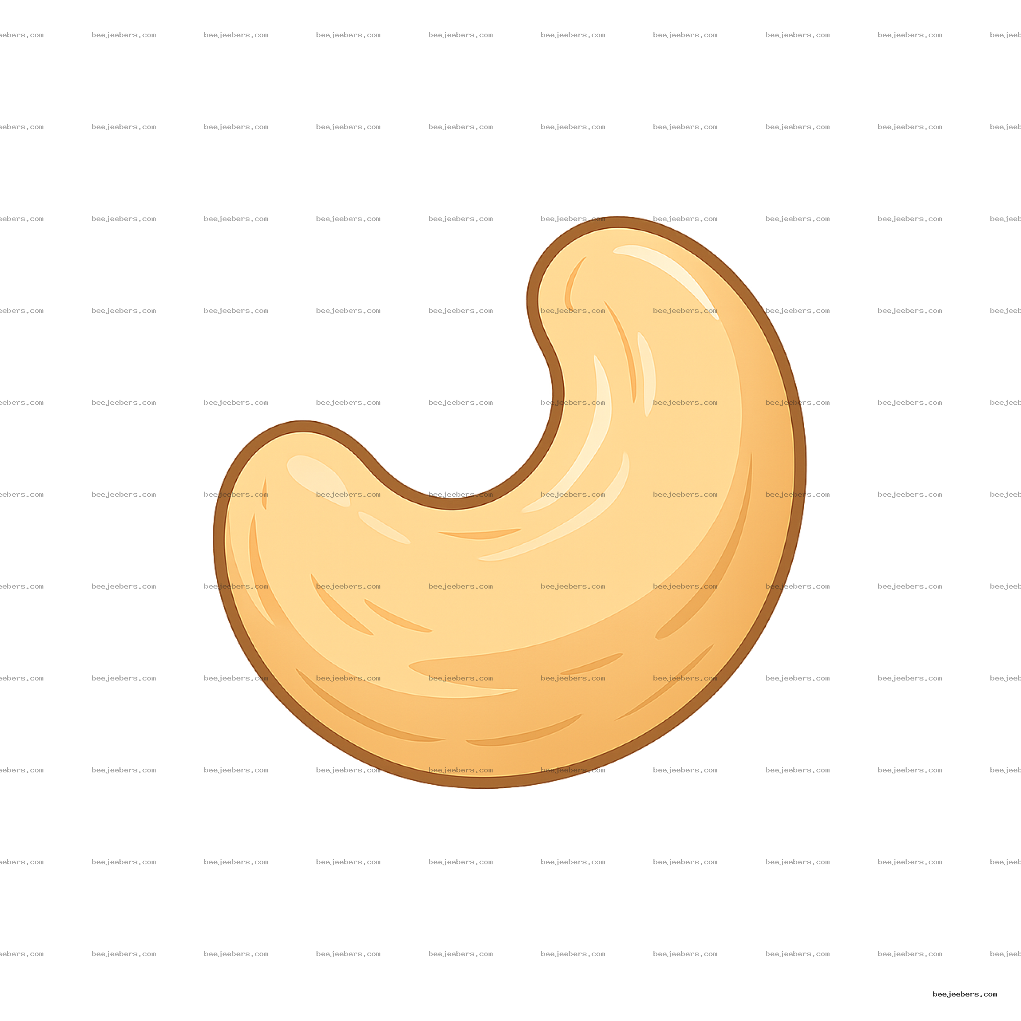 Clean vector illustration of two light brown cashew nuts on transparent background