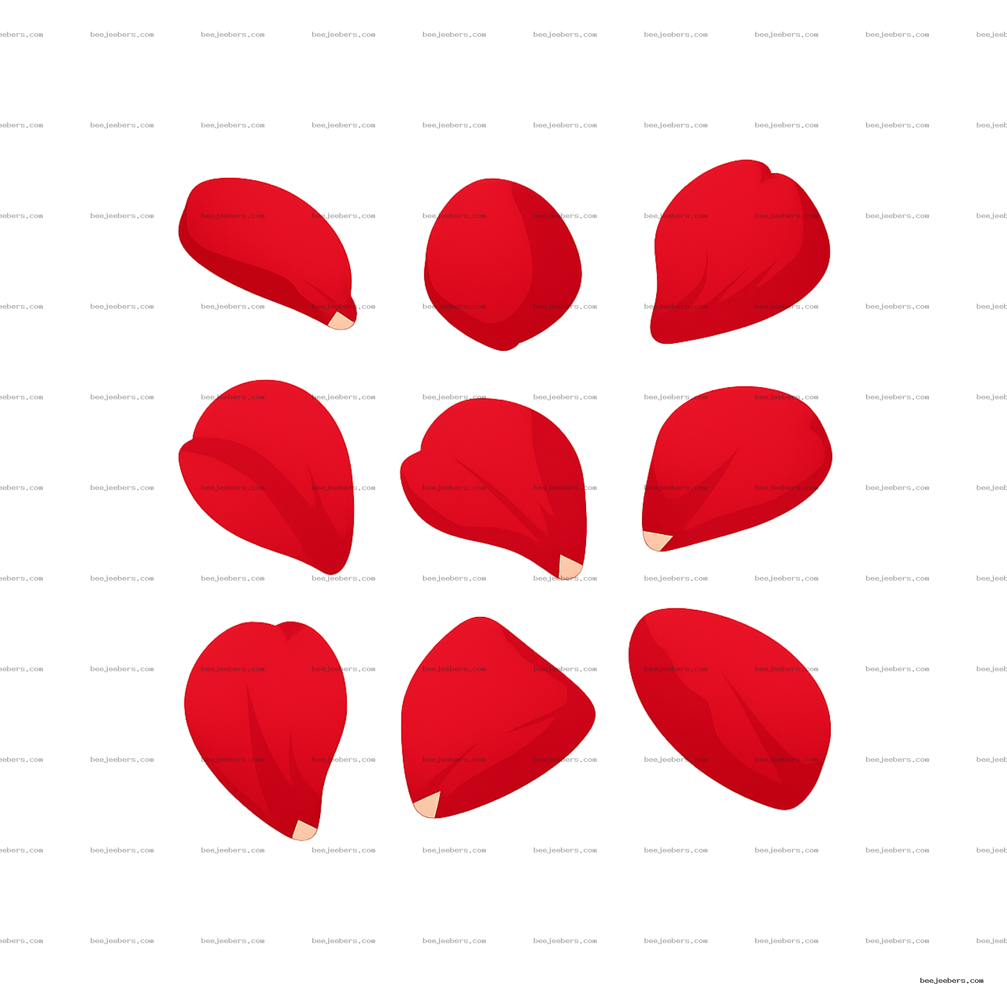 Set of red rose petals vector clipart on transparent background in clean style