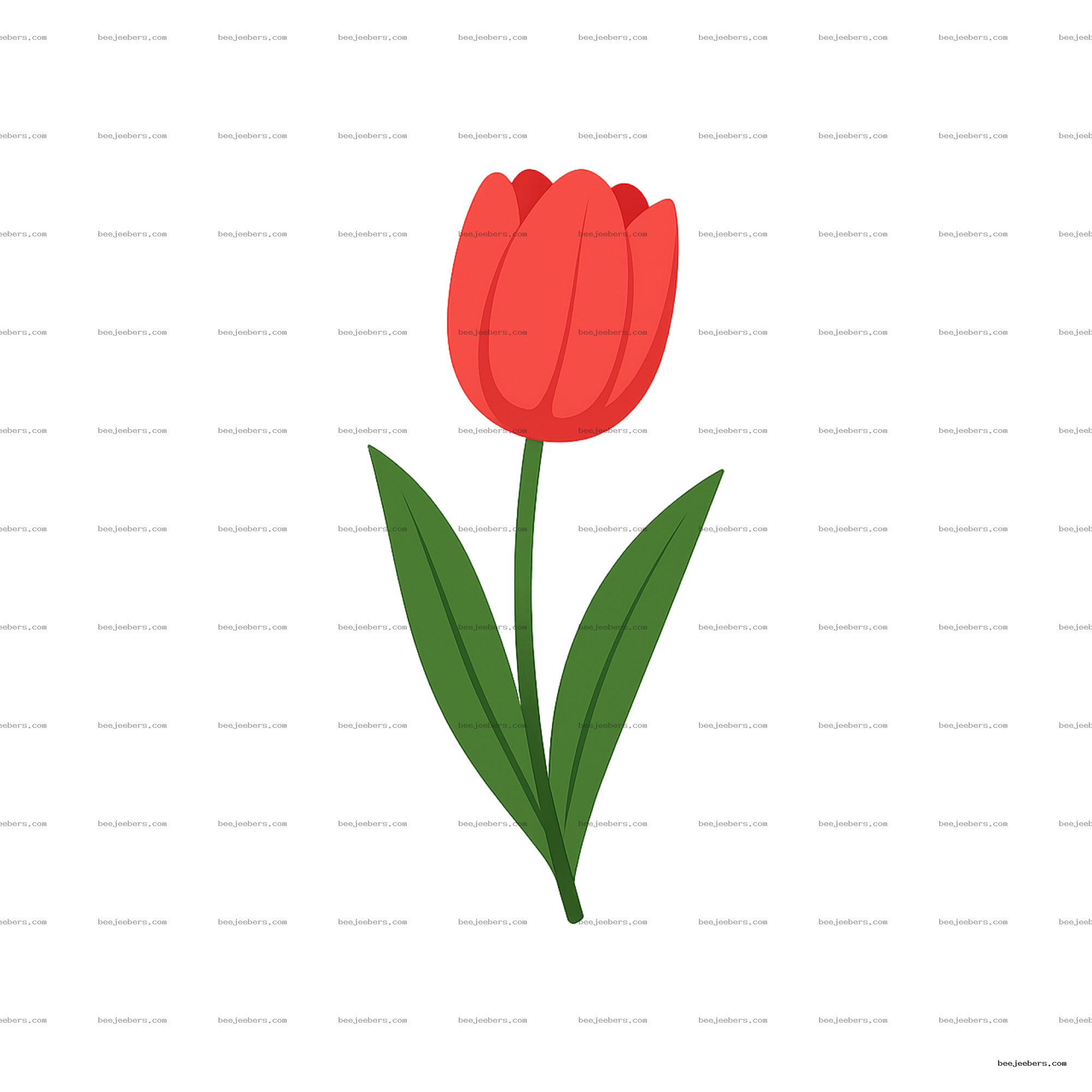 Red tulip flower with green leaves in clean vector style on transparent background