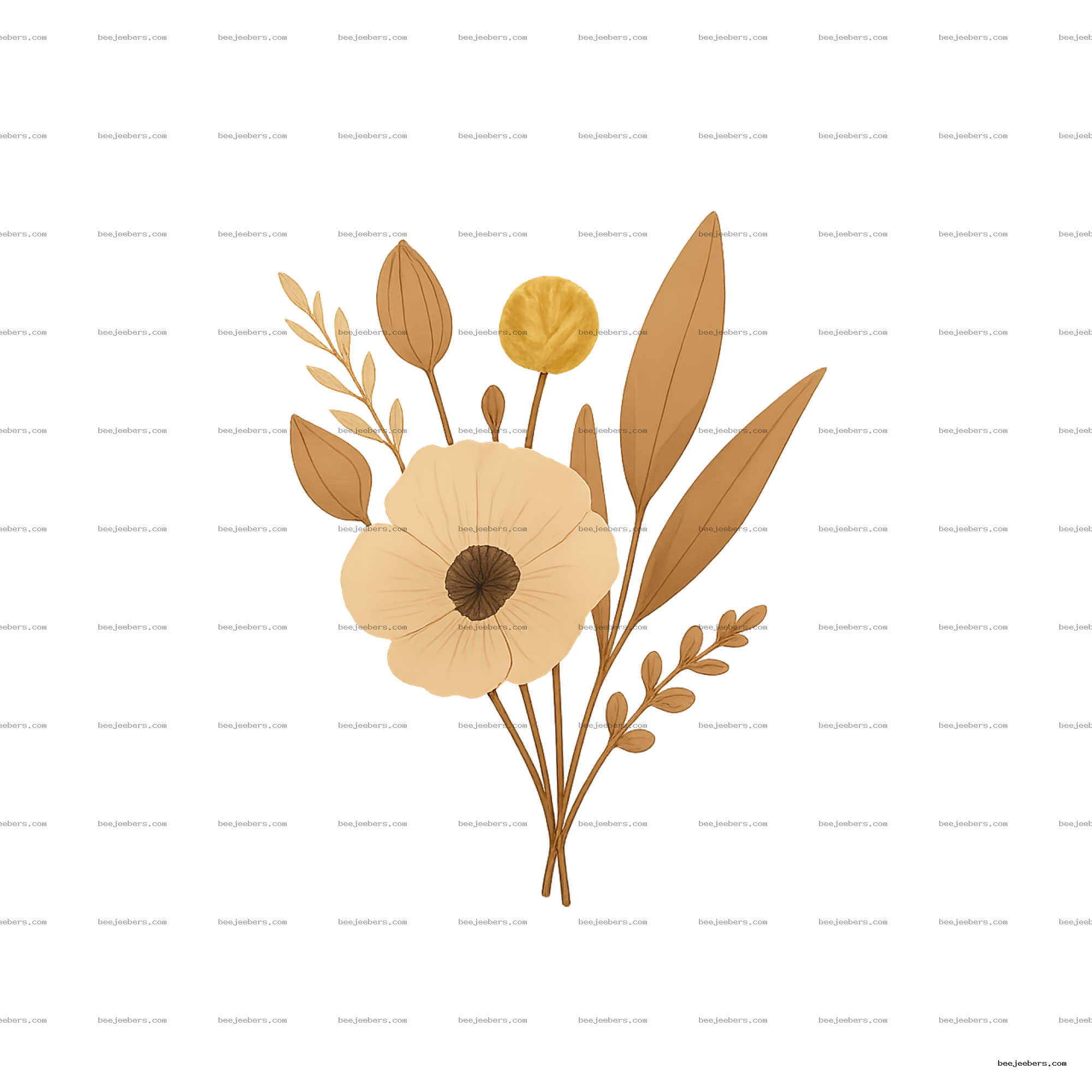 Transparent PNG of warm beige and brown dried flowers with leaves in clean vector style