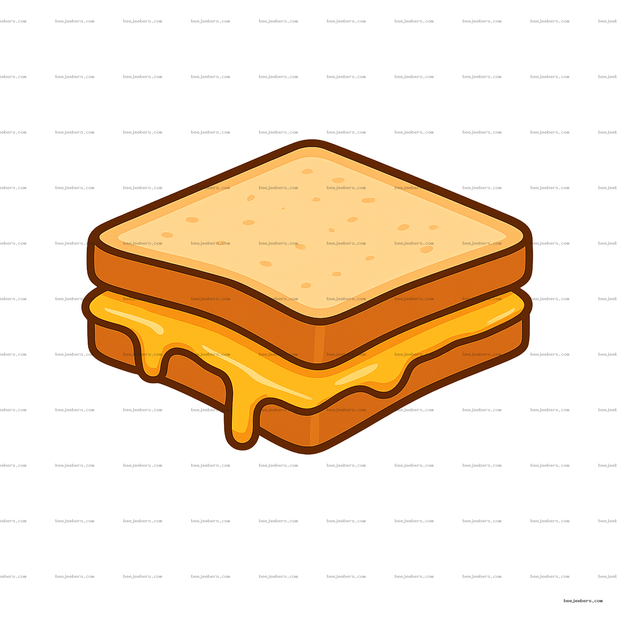 Clean vector clipart of a cheese sandwich with melted cheese on transparent background