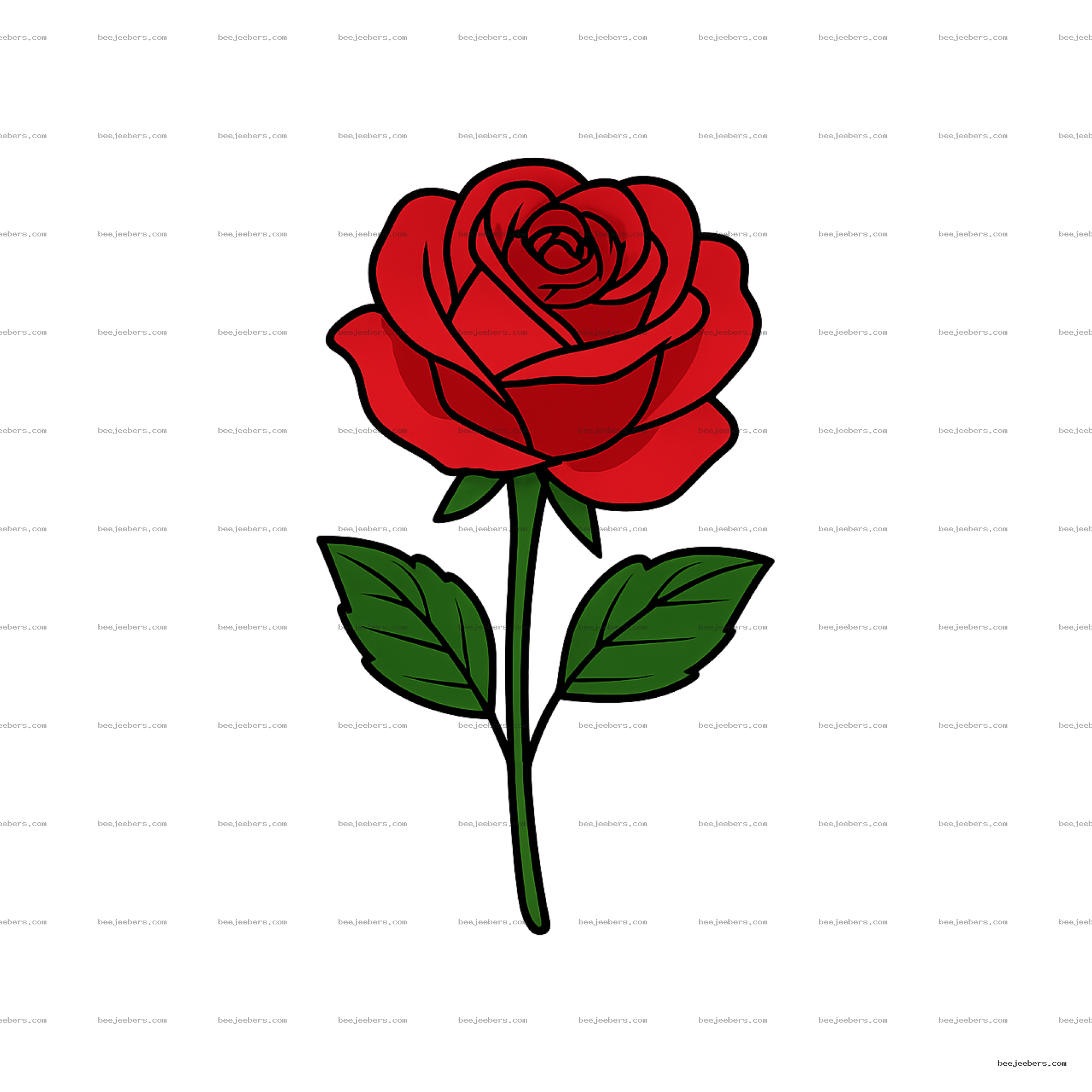 Clean vector red rose with green leaves on transparent background PNG