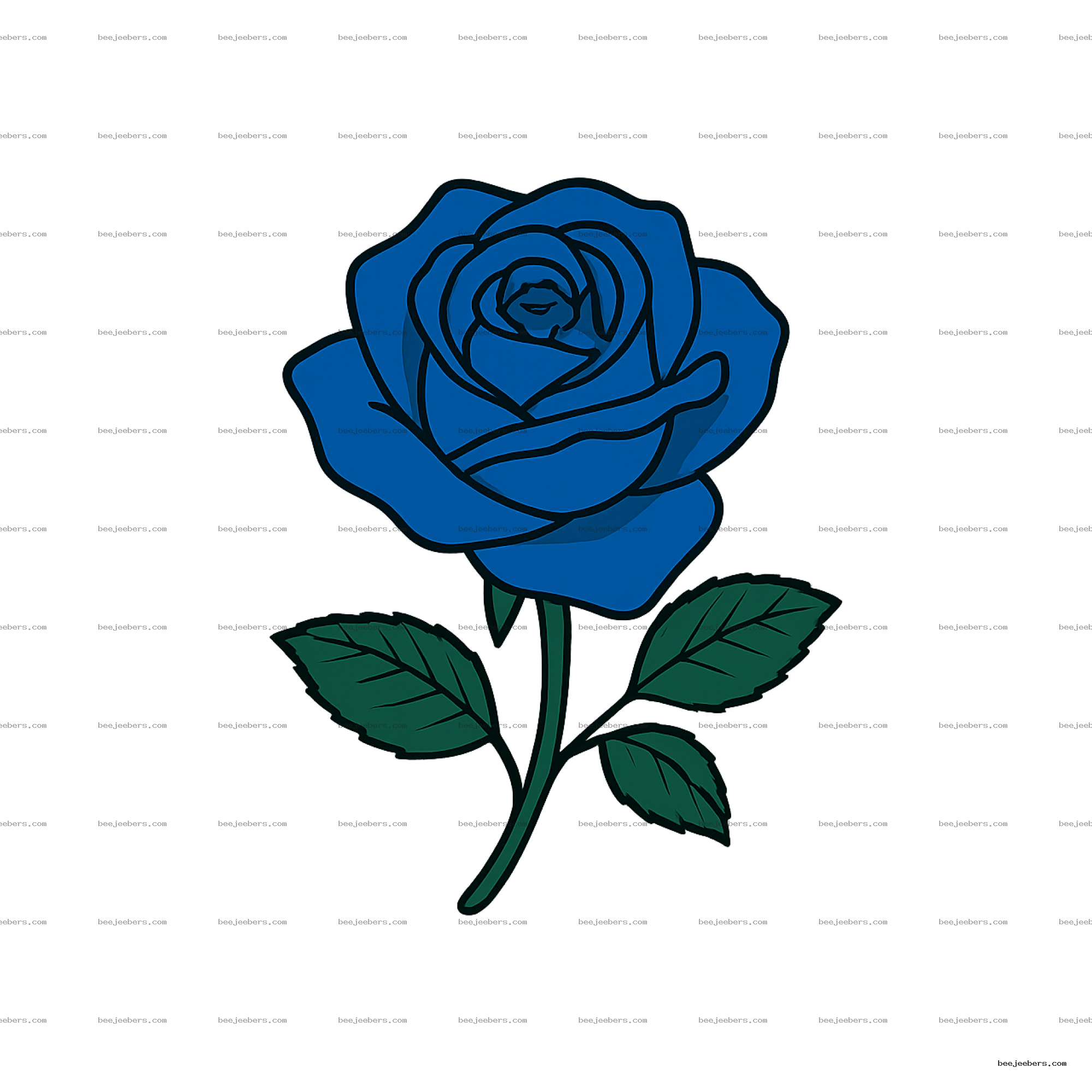 Clean vector blue rose with green leaves on transparent background digital clipart