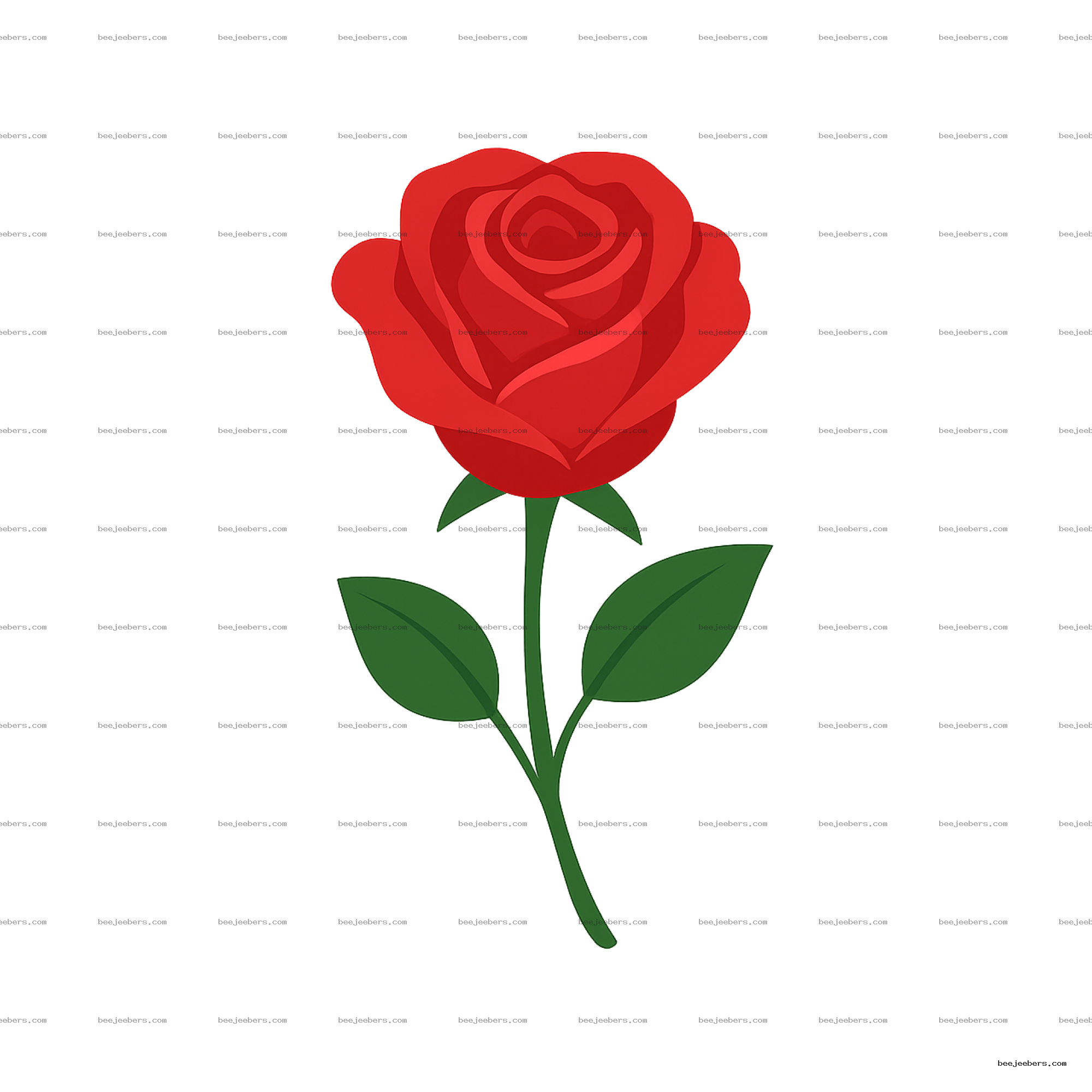 Clean vector illustration of a single red rose with green leaves on transparent background