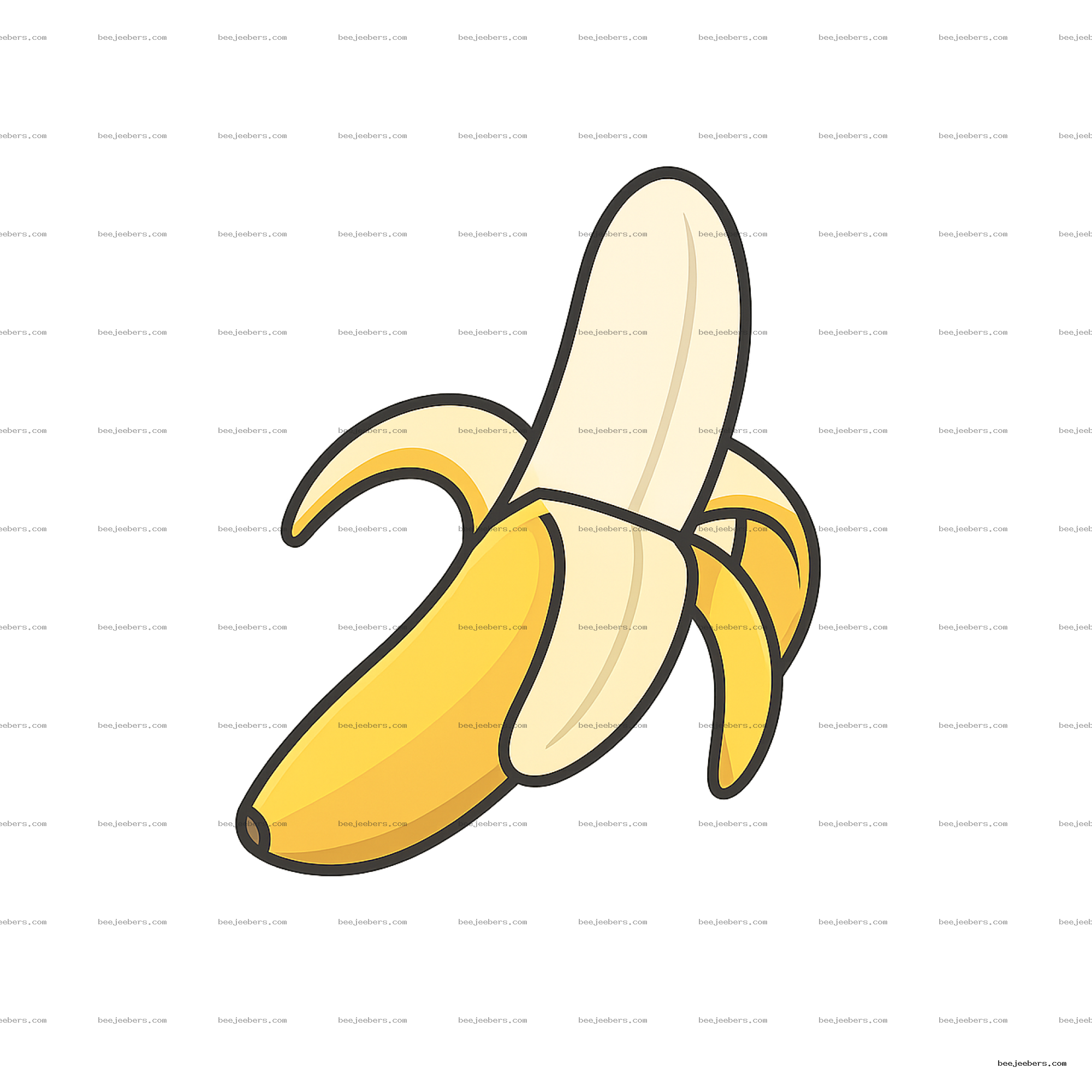 Clean vector illustration of a peeled banana with yellow peel and cream-colored fruit on transparent background