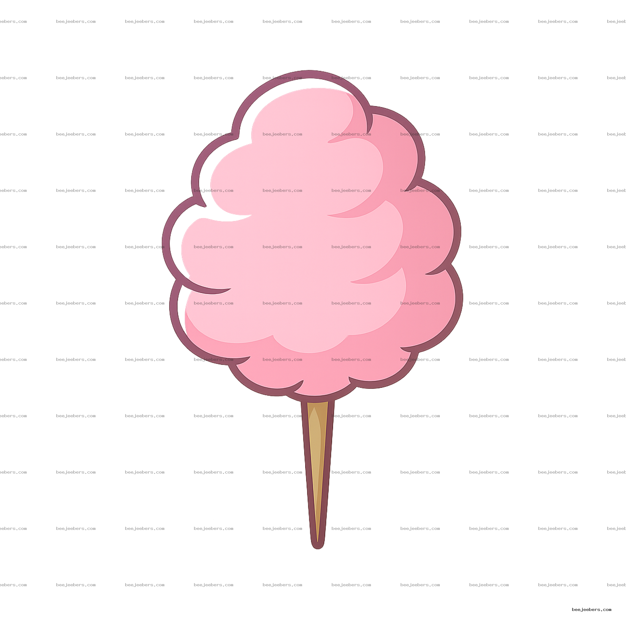 Pink cotton candy vector illustration with dark outline on a stick, transparent background