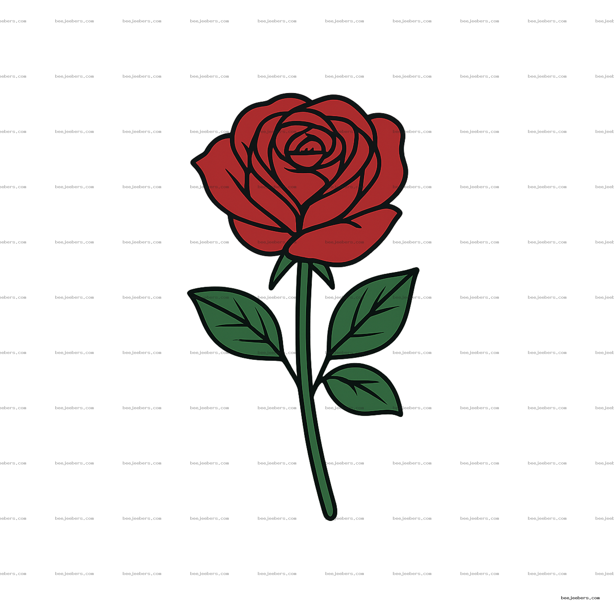 Clean vector of a single red rose with green leaves and transparent background