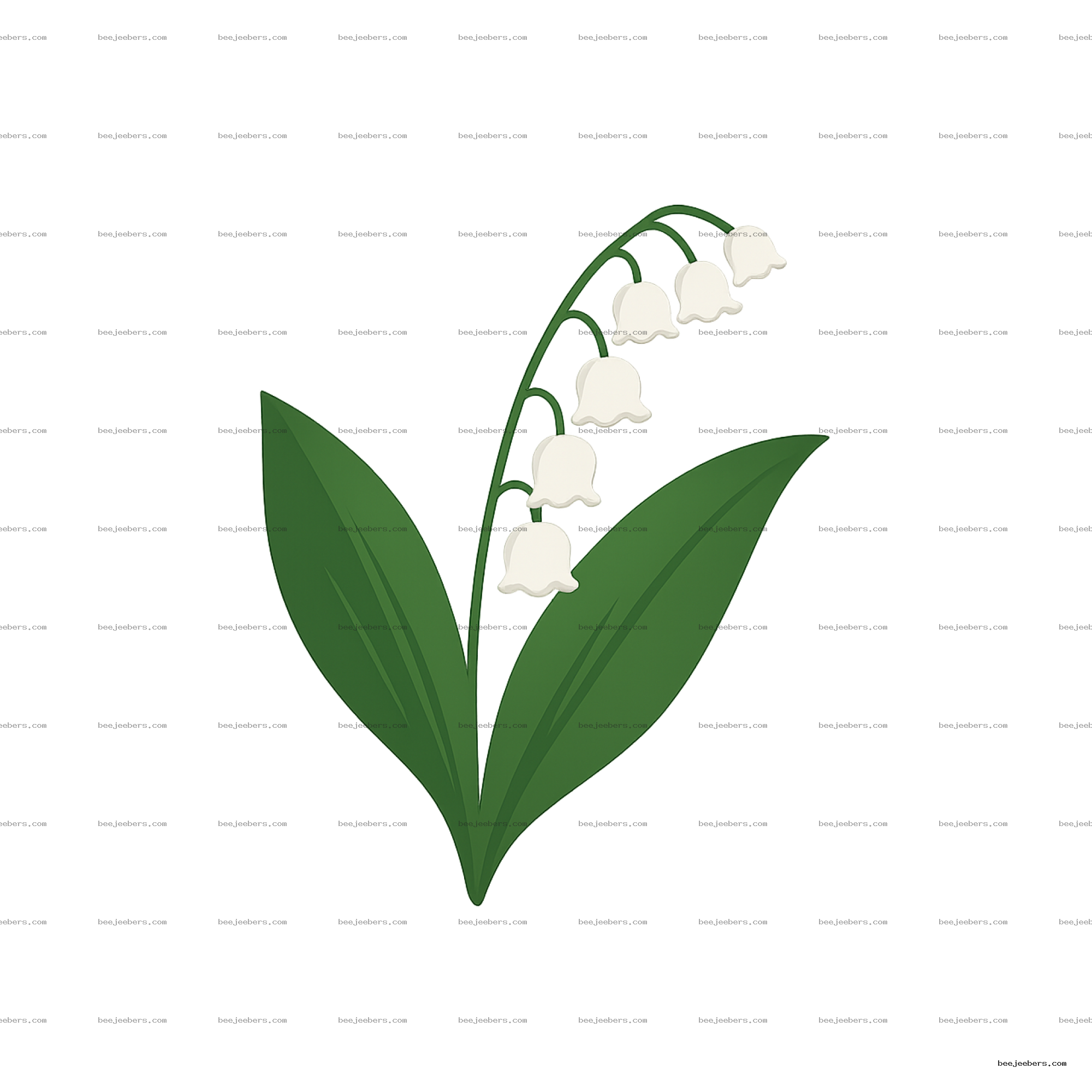 Clean vector illustration of lily of the valley with white bell flowers and green leaves on transparent background