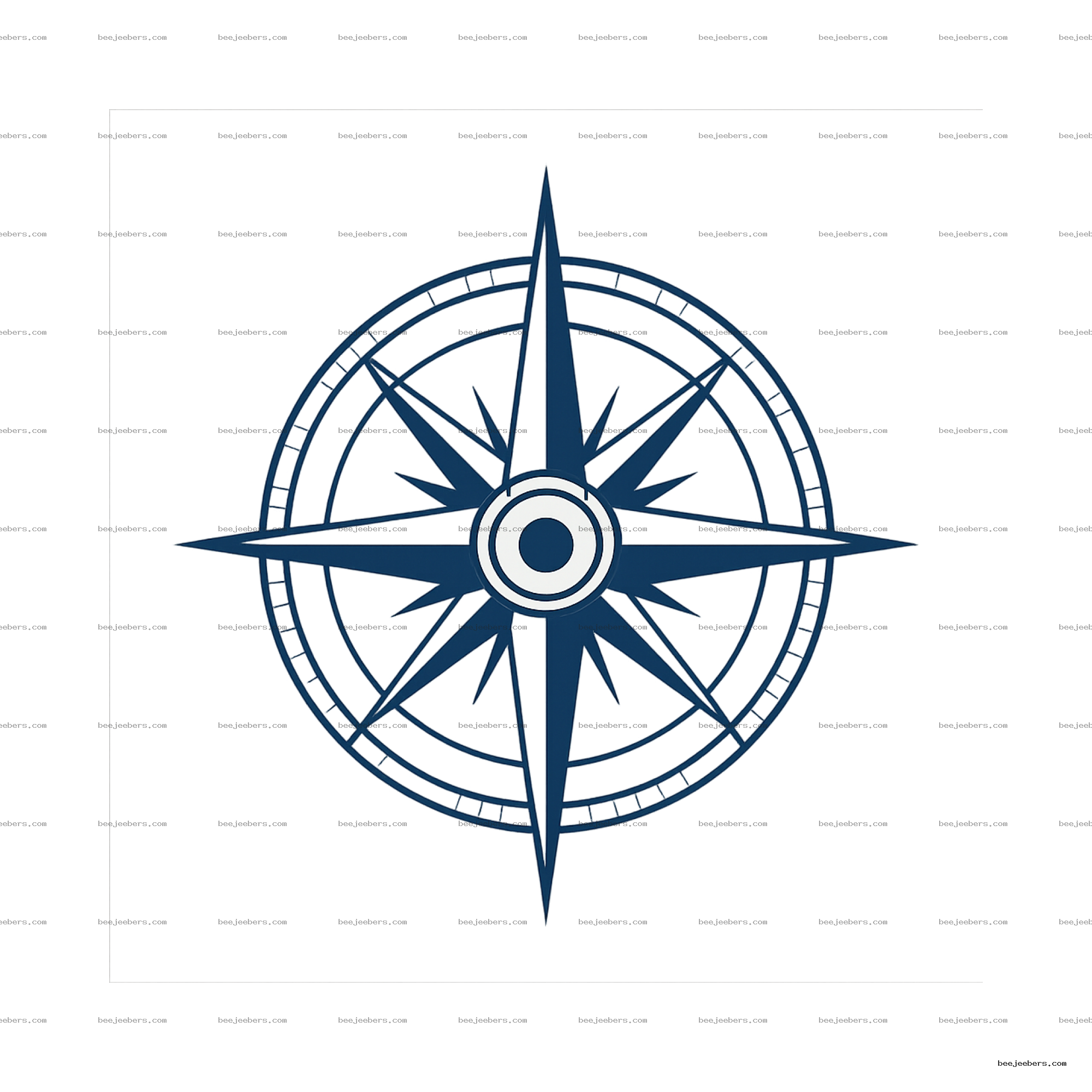 Clean navy blue vector compass rose with transparent background for digital design