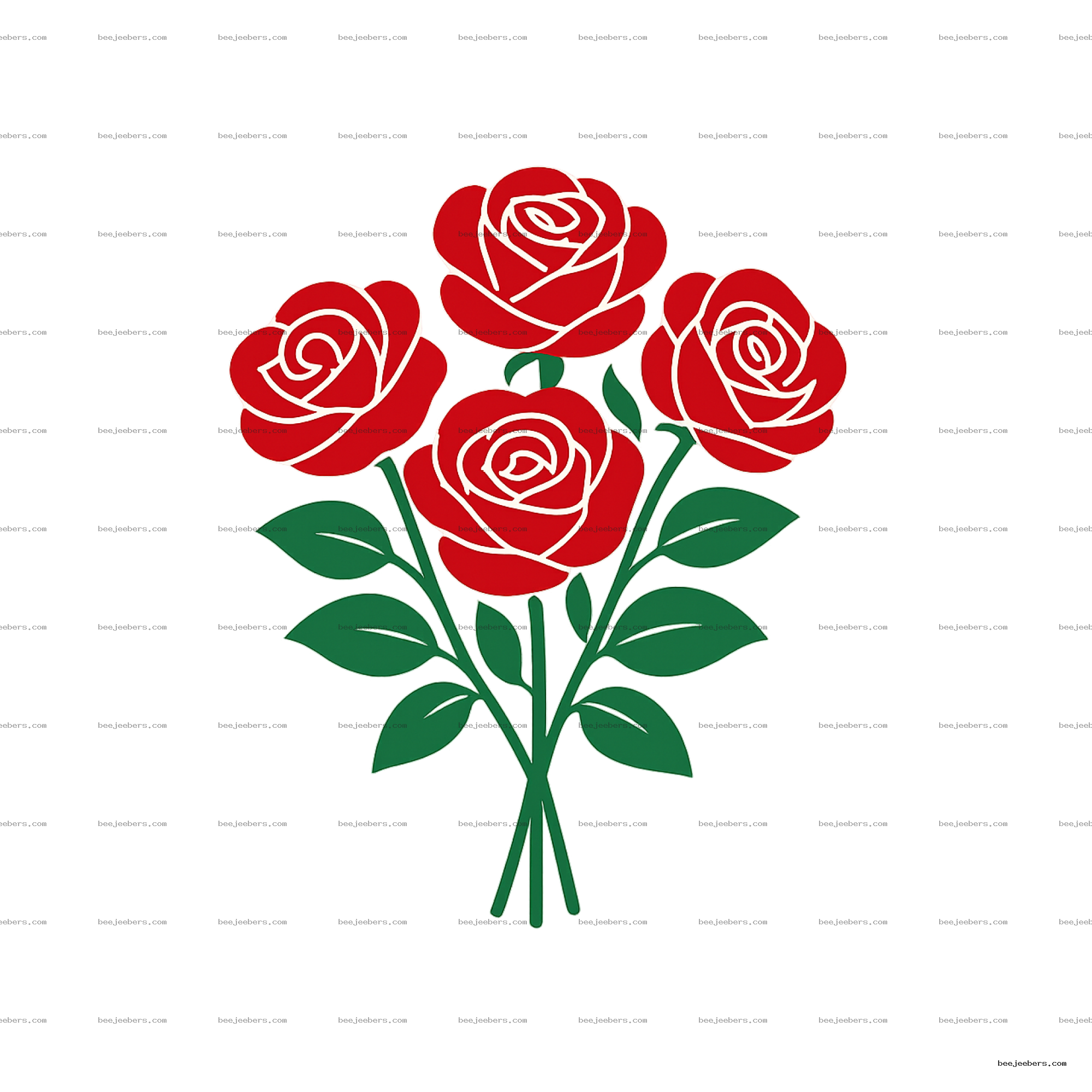 Clean vector illustration of a red rose bouquet with green leaves on a transparent background