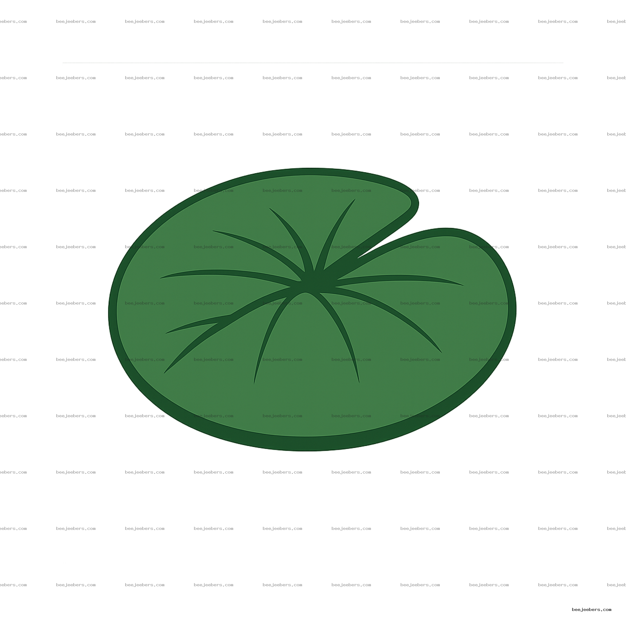 Clean vector illustration of a green lily pad leaf with veins on transparent background