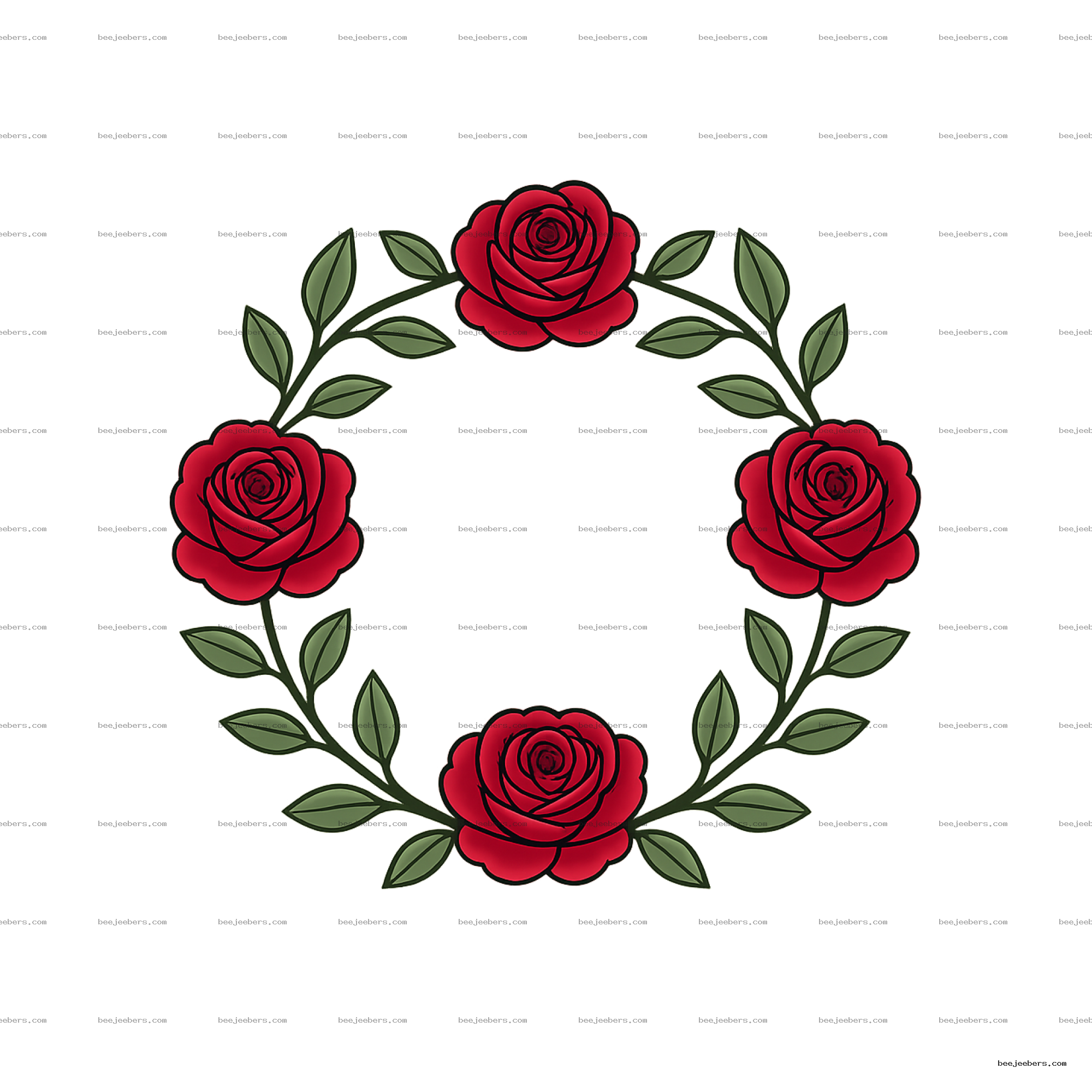 Clean vector rose frame with red roses and green leaves on transparent background