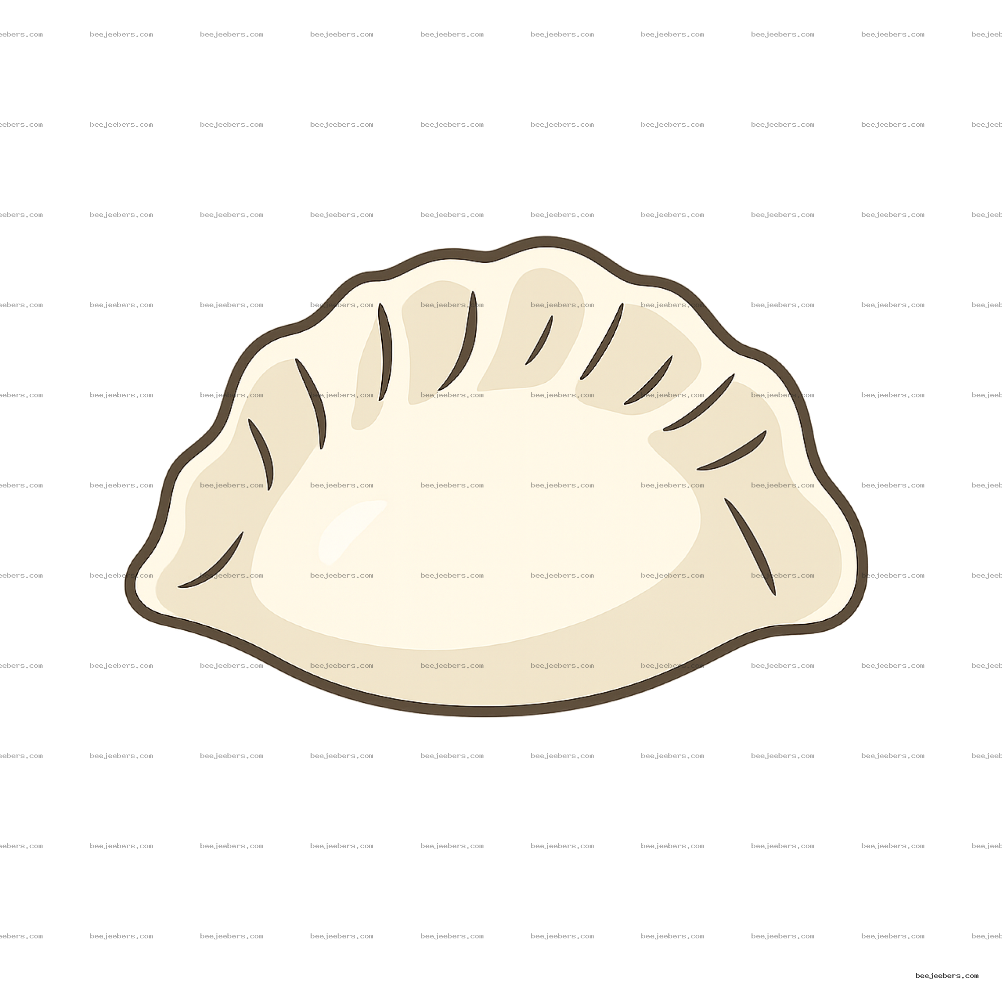 Vector illustration of a single folded dumpling with shading on a transparent background
