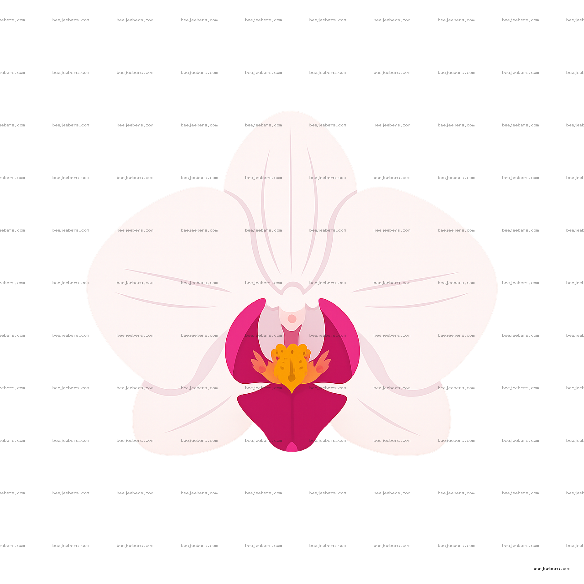 Clean vector illustration of a light pink orchid flower with purple and yellow center on transparent background