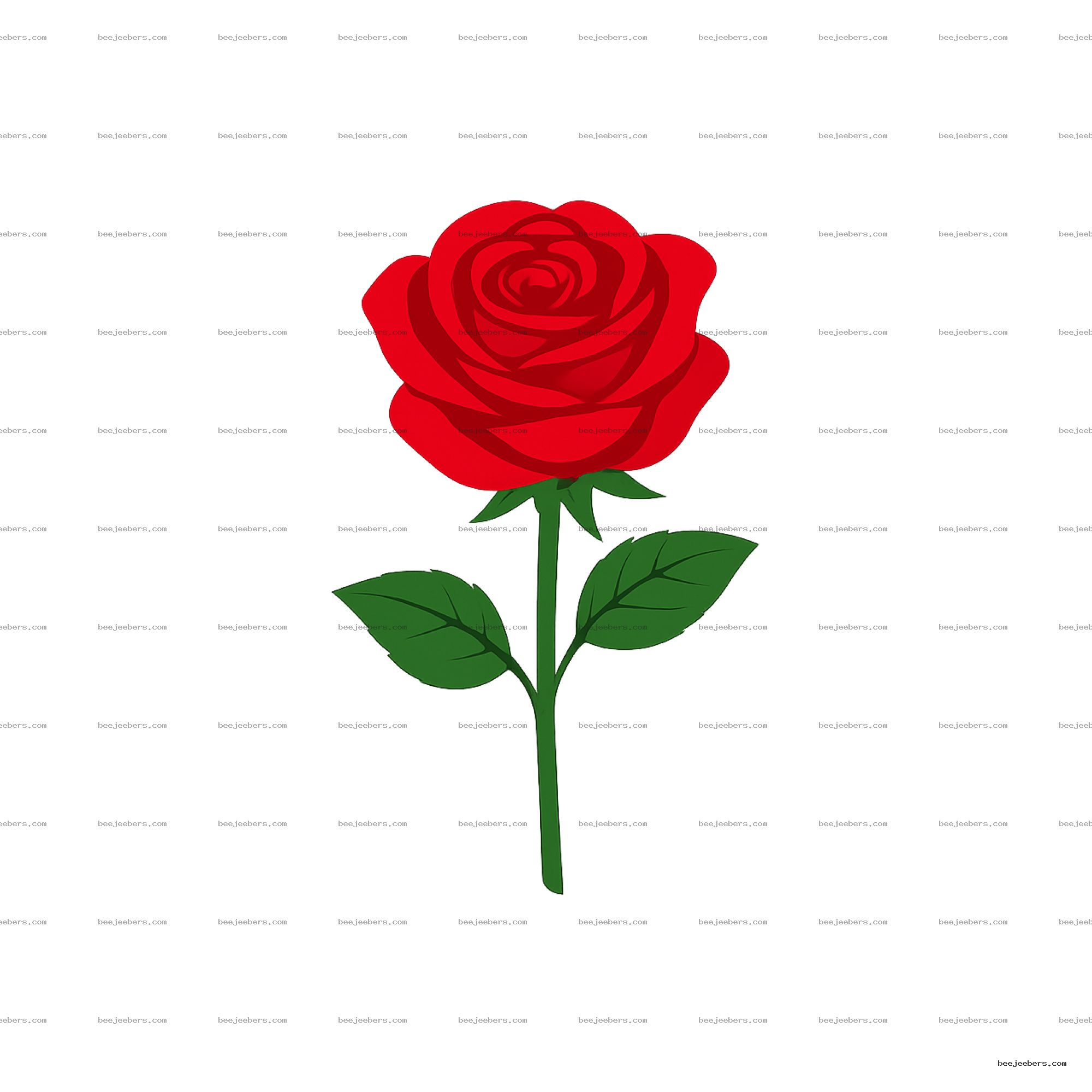 Clean vector red rose with green leaves on transparent background