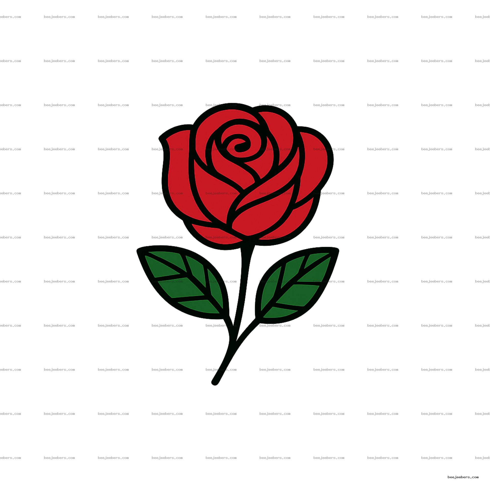 Clean red rose logo with green leaves on transparent background PNG