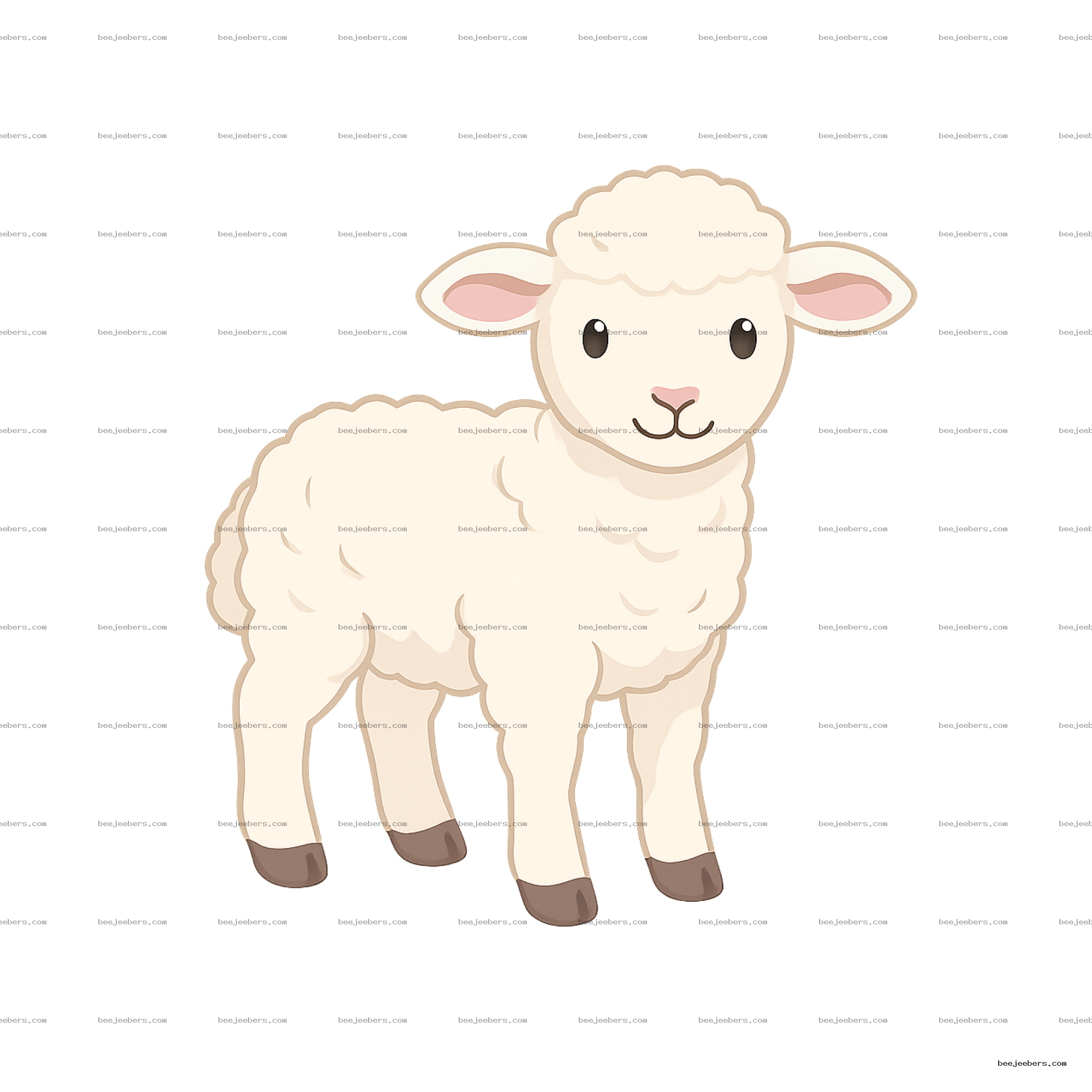 Clean vector illustration of a cute lamb with soft wool and pink ears on transparent background