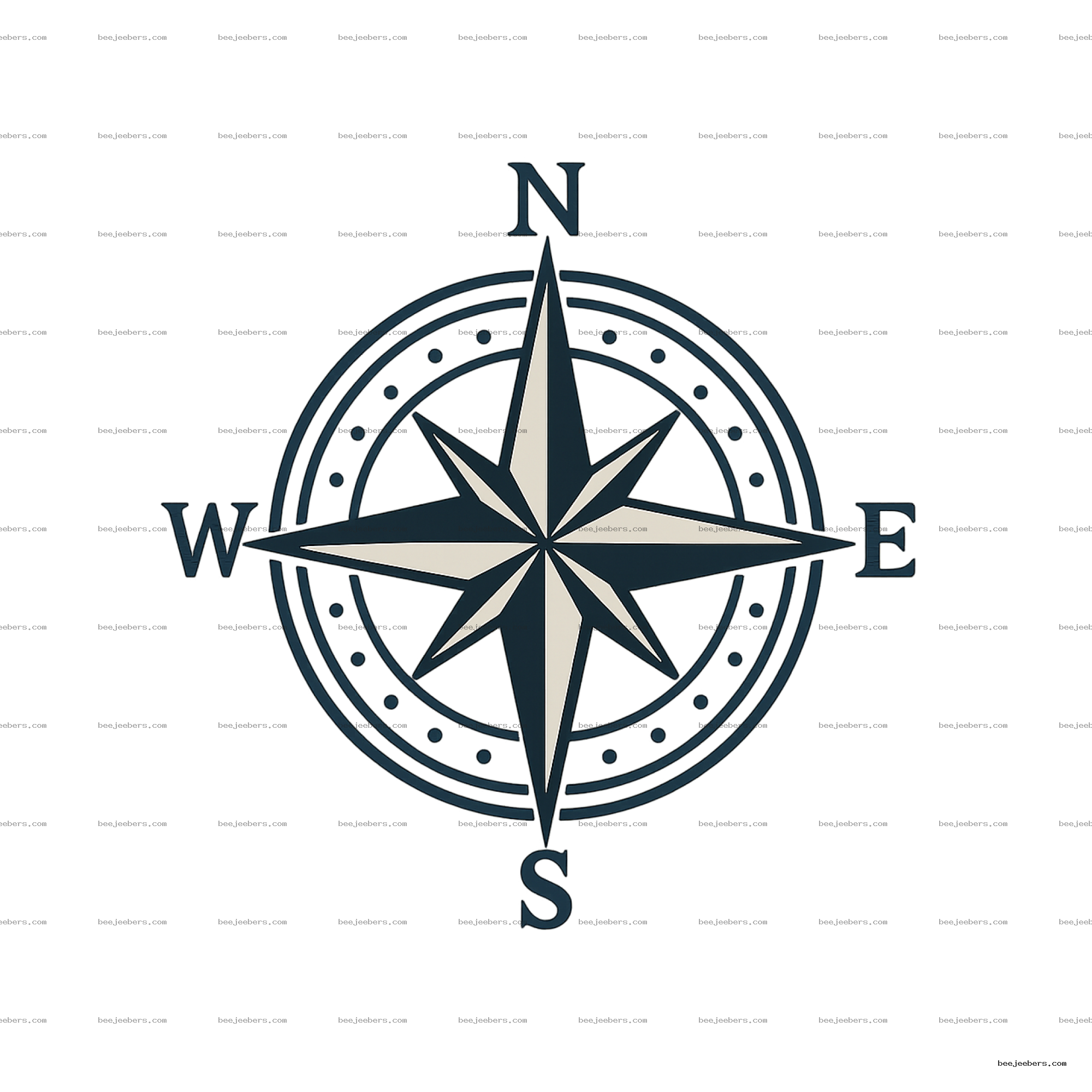 Clean vector compass rose PNG with navy and off-white colors on a transparent background