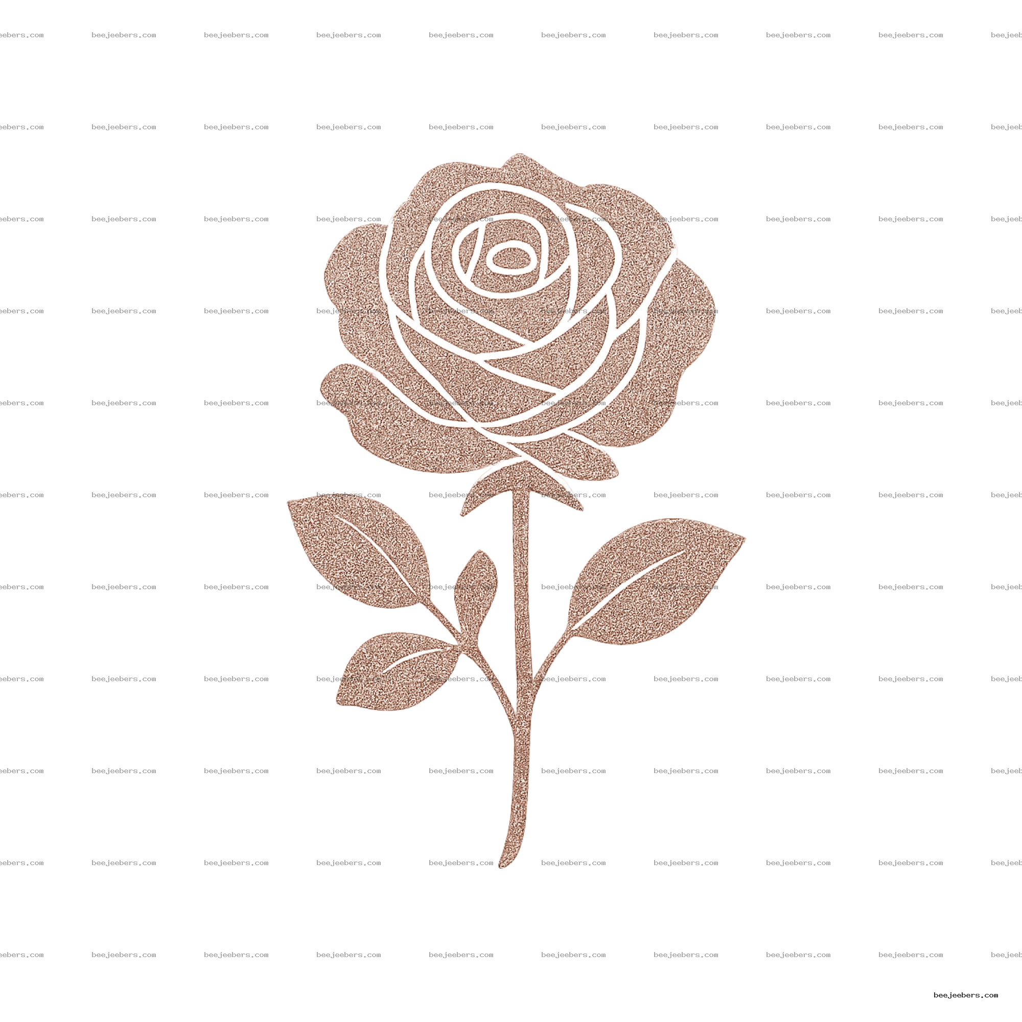 Single rose with rose gold glitter fill and clean white outline on transparent background
